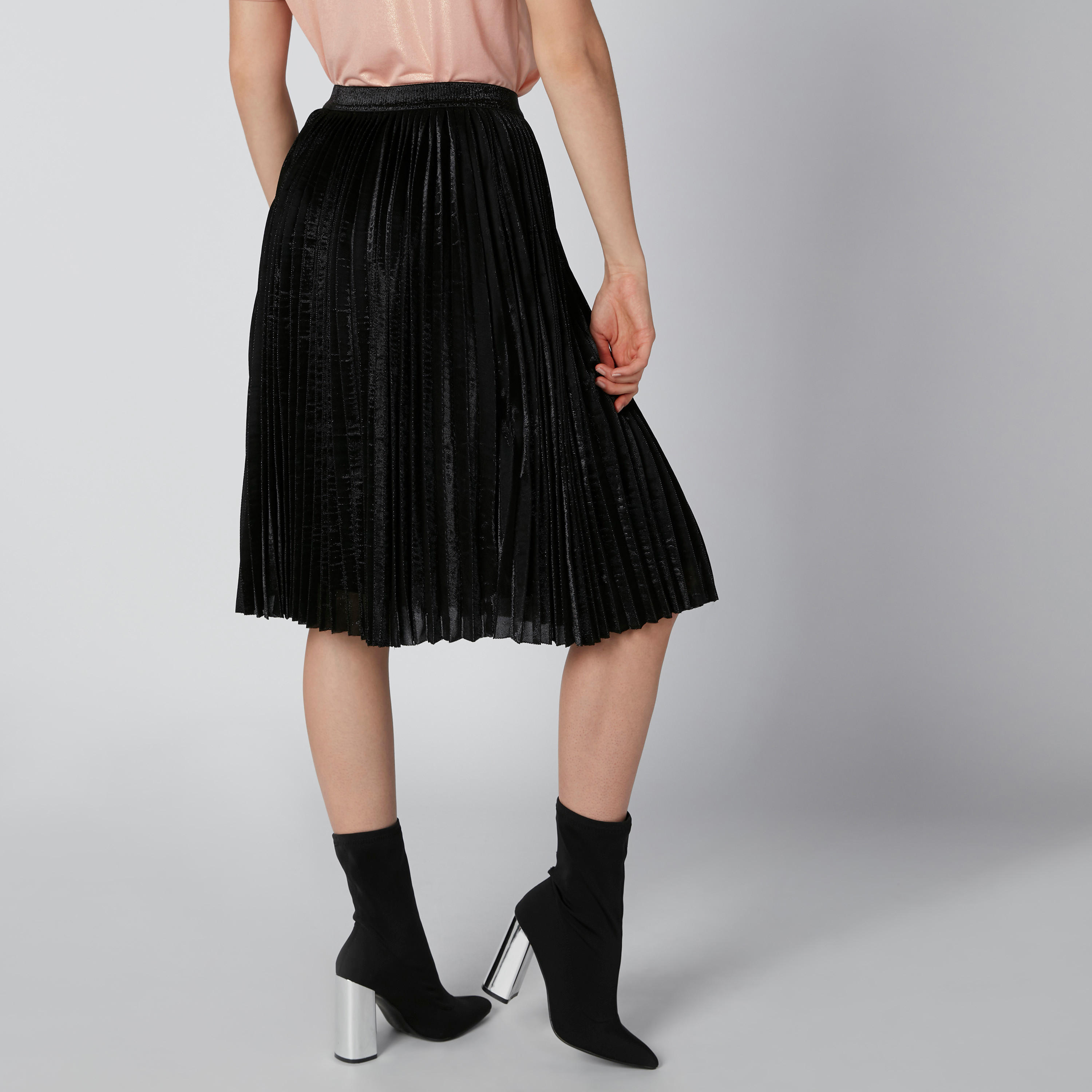 تنورة إيه لاين متوسطة الطول بخصر مطّاطي وثنيات-women-clothing-bottoms-skirts-image-2