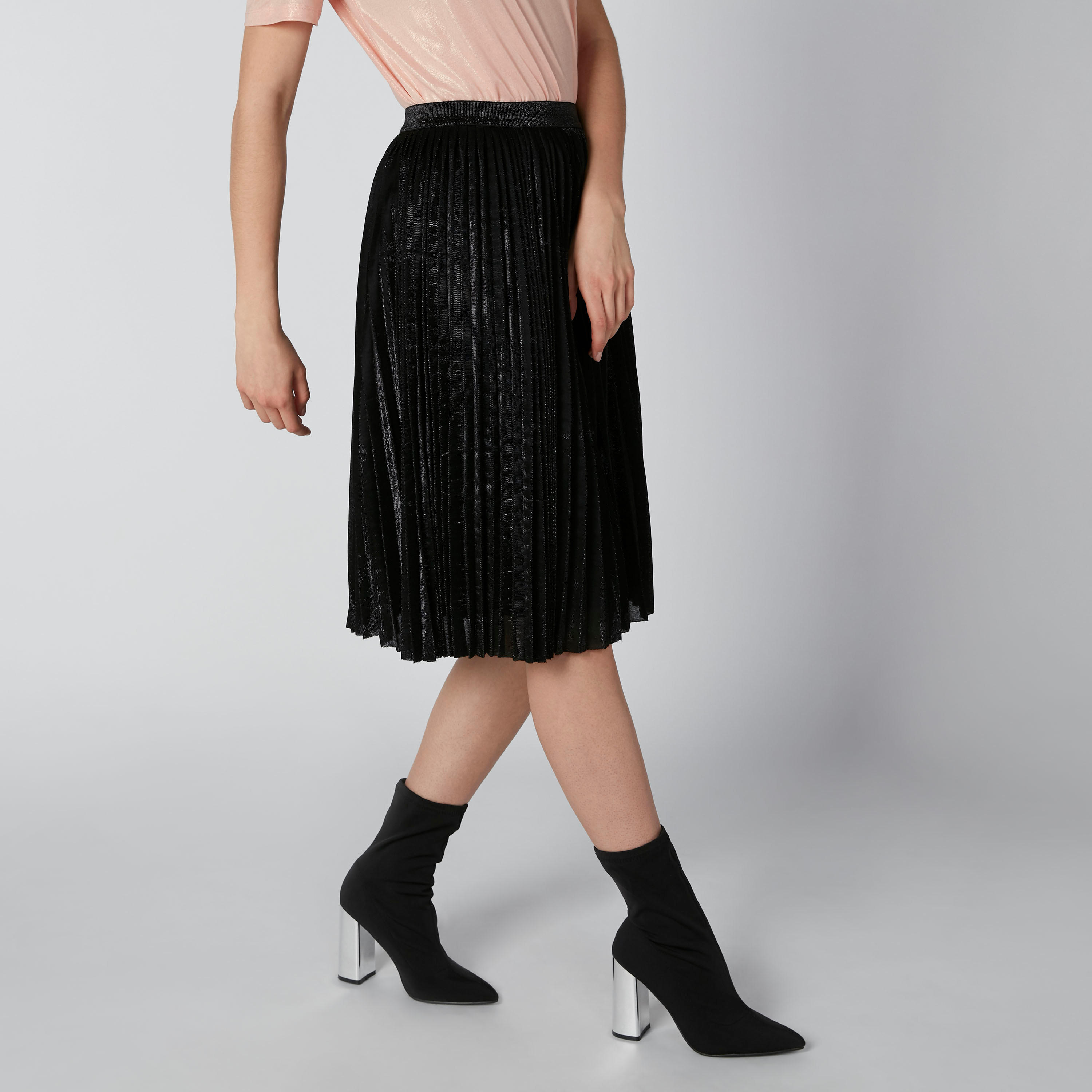 تنورة إيه لاين متوسطة الطول بخصر مطّاطي وثنيات-women-clothing-bottoms-skirts-image-5