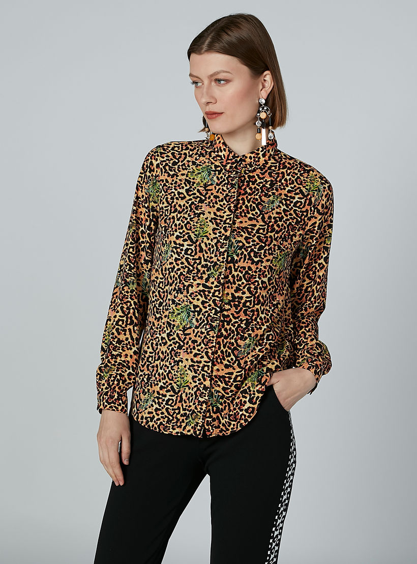 Printed Shirt with Spread Collar and Long Sleeves-women-clothing-shirtsandblouses-blouses-image-2