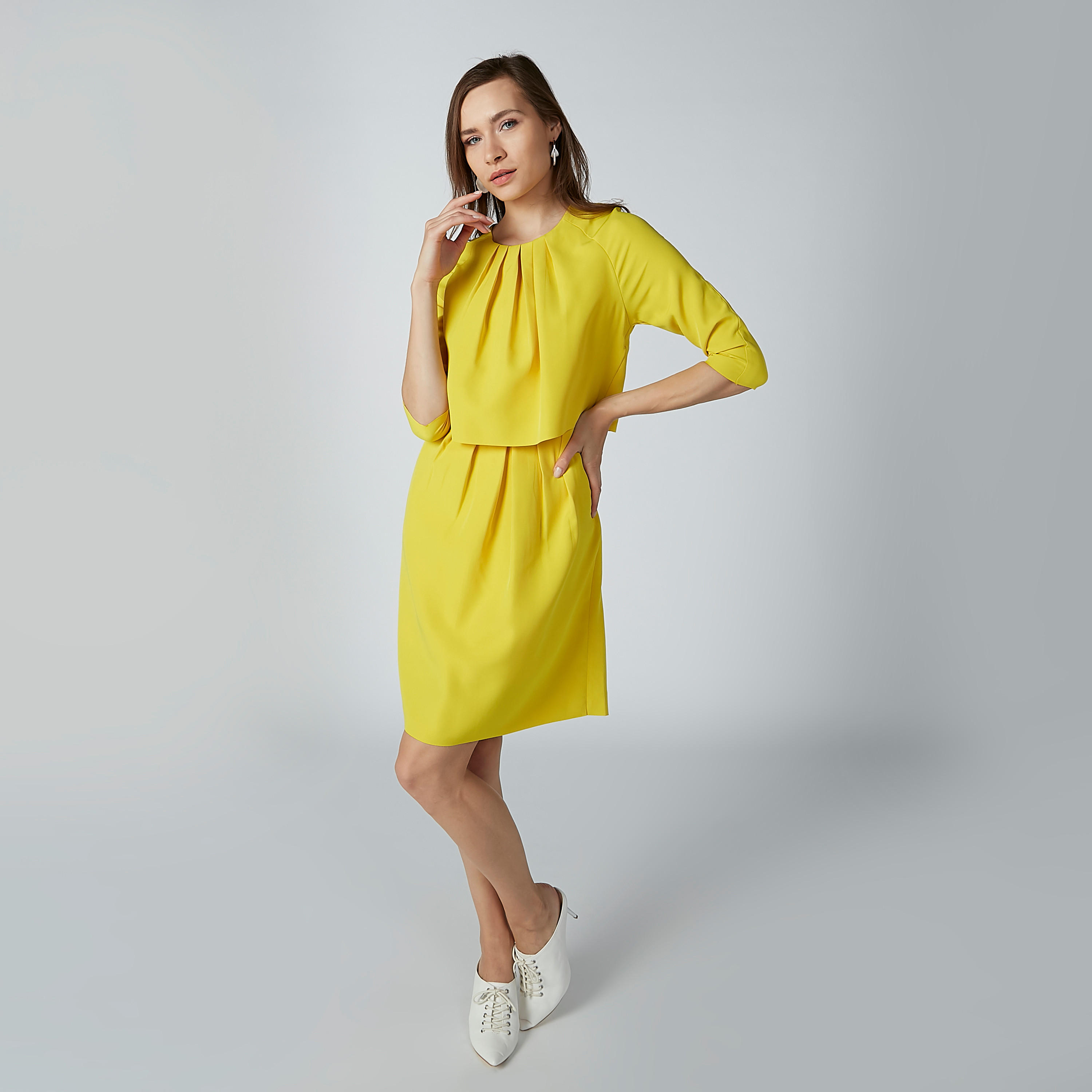 فستان ميدي بأكمام 3/4 وتفصيل كشكش-women-clothing-dresses-image-1