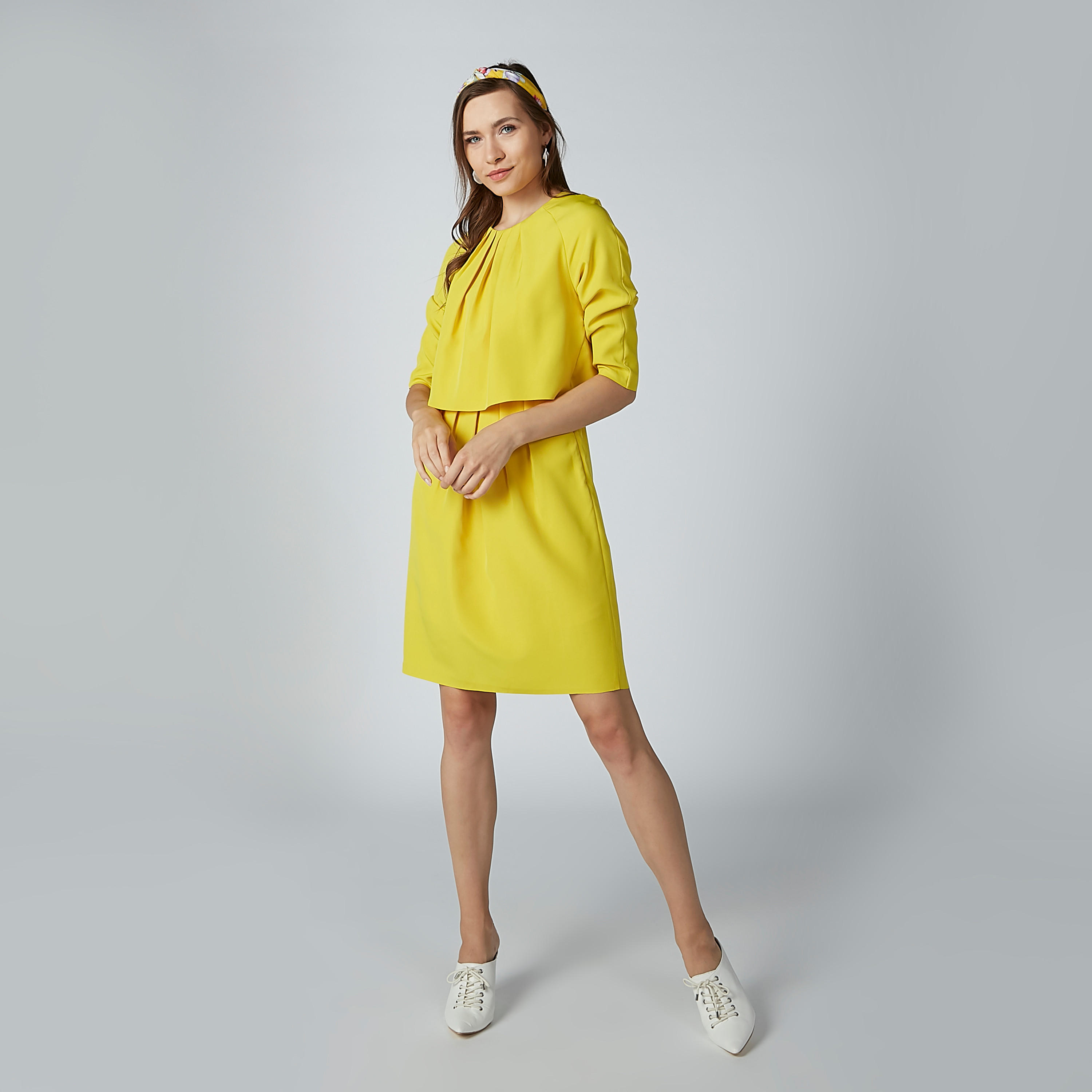 فستان ميدي بأكمام 3/4 وتفصيل كشكش-women-clothing-dresses-image-4
