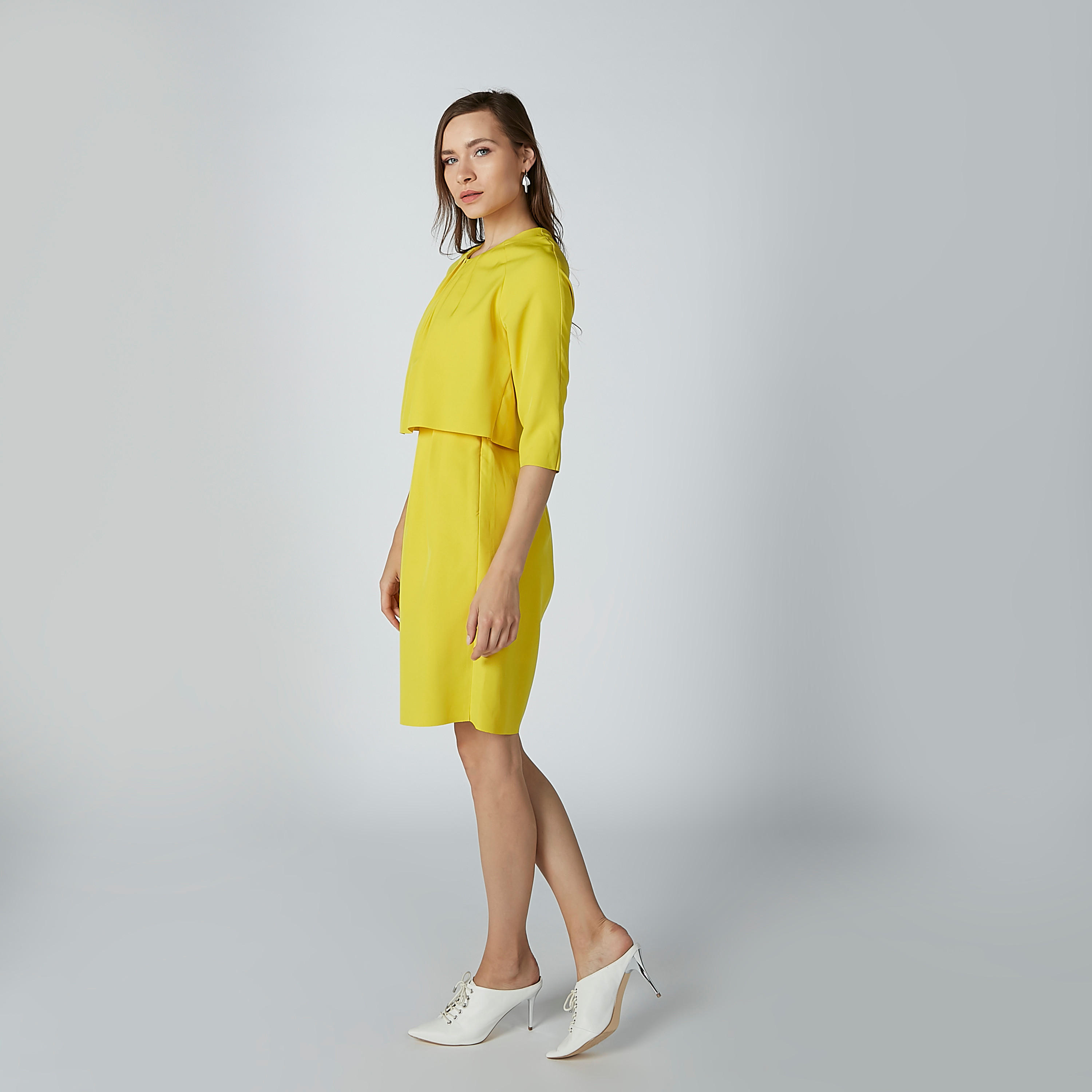 فستان ميدي بأكمام 3/4 وتفصيل كشكش-women-clothing-dresses-image-6