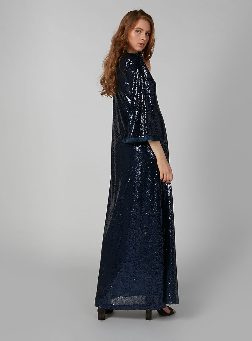 فستان إيه لاين طويل مزيّن بياقة V وأكمام طويلة-women-clothing-dresses-image-4