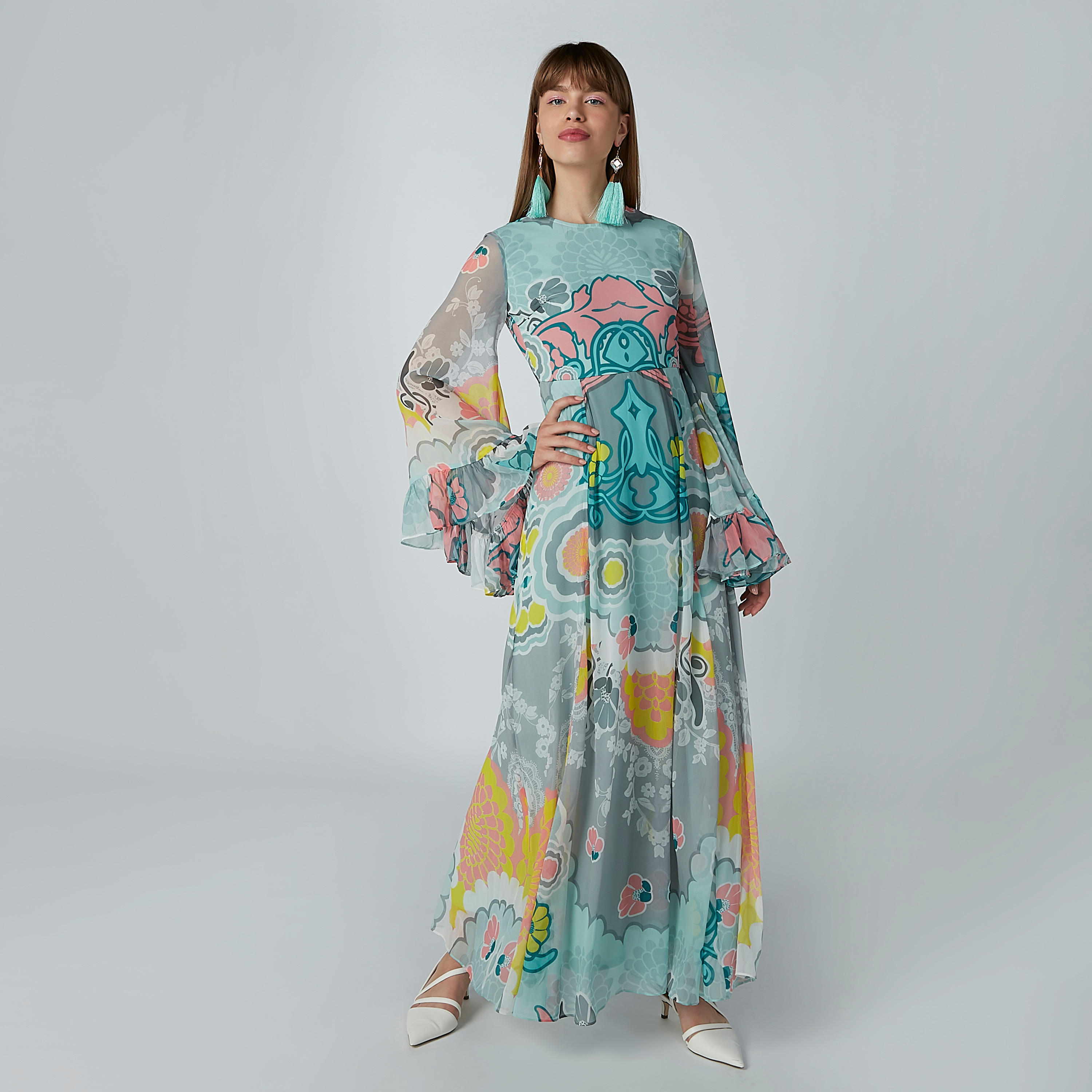 فستان طويل إيه لاين بأكمام واسعة وطبعات-women-clothing-dresses-image-1