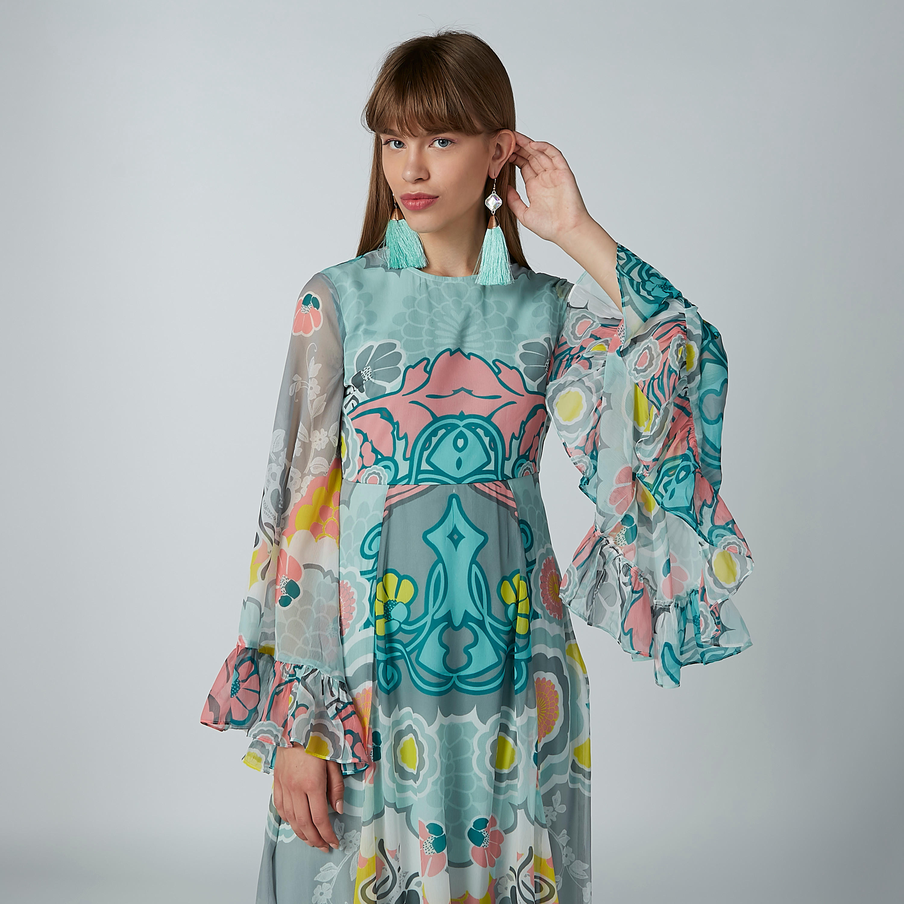فستان طويل إيه لاين بأكمام واسعة وطبعات-women-clothing-dresses-image-5