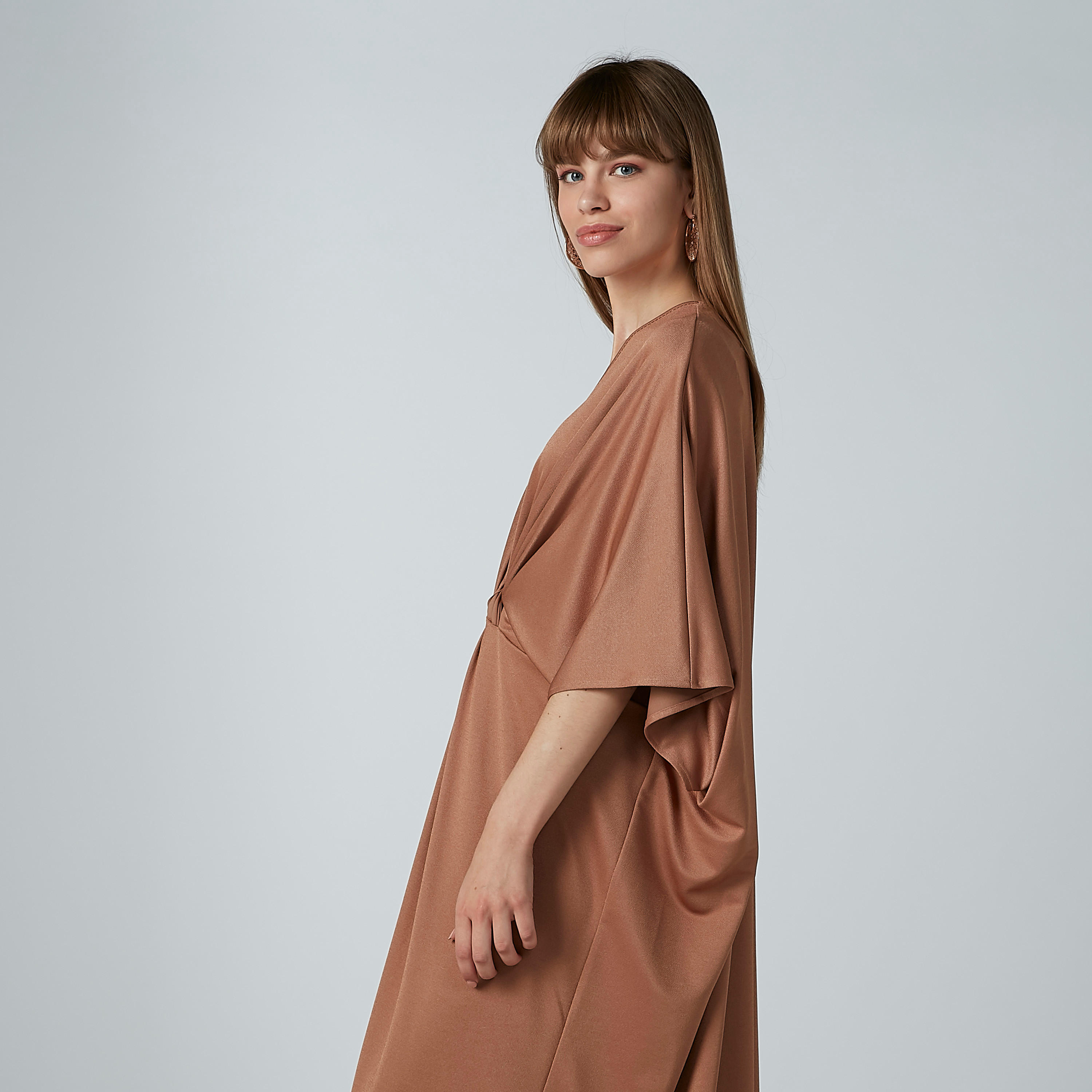 Plain Maxi Dress with V-neck and Extended Sleeves-women-clothing-dresses-image-4