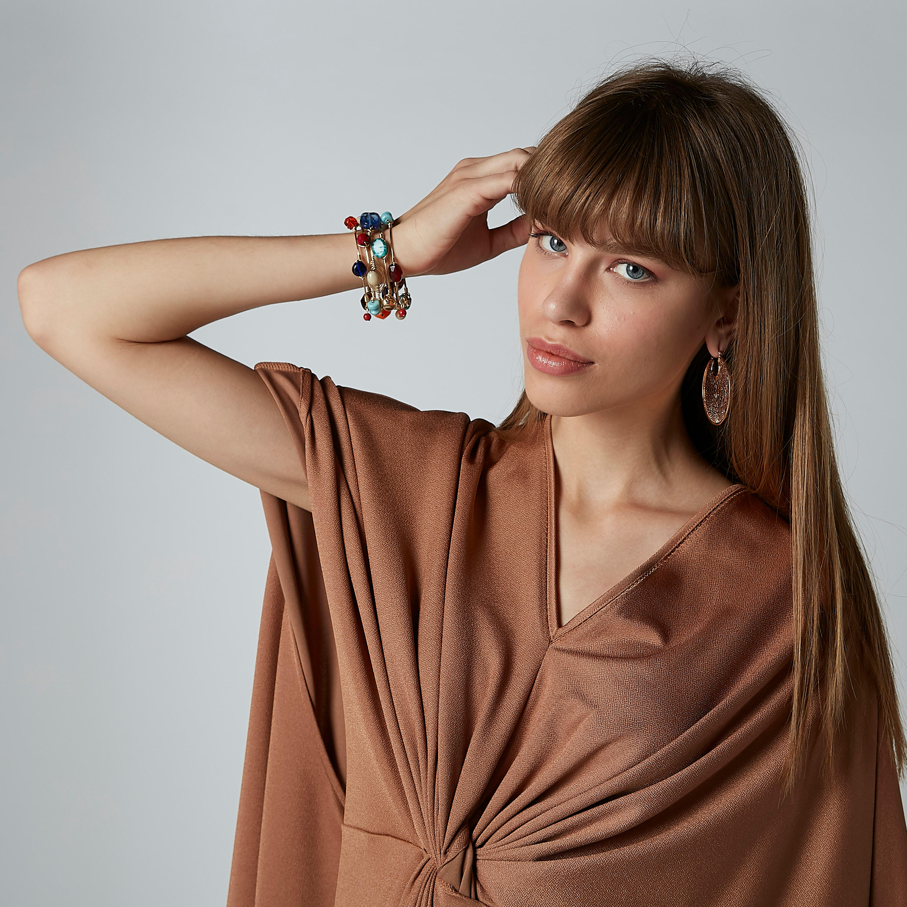 Plain Maxi Dress with V-neck and Extended Sleeves-women-clothing-dresses-image-5