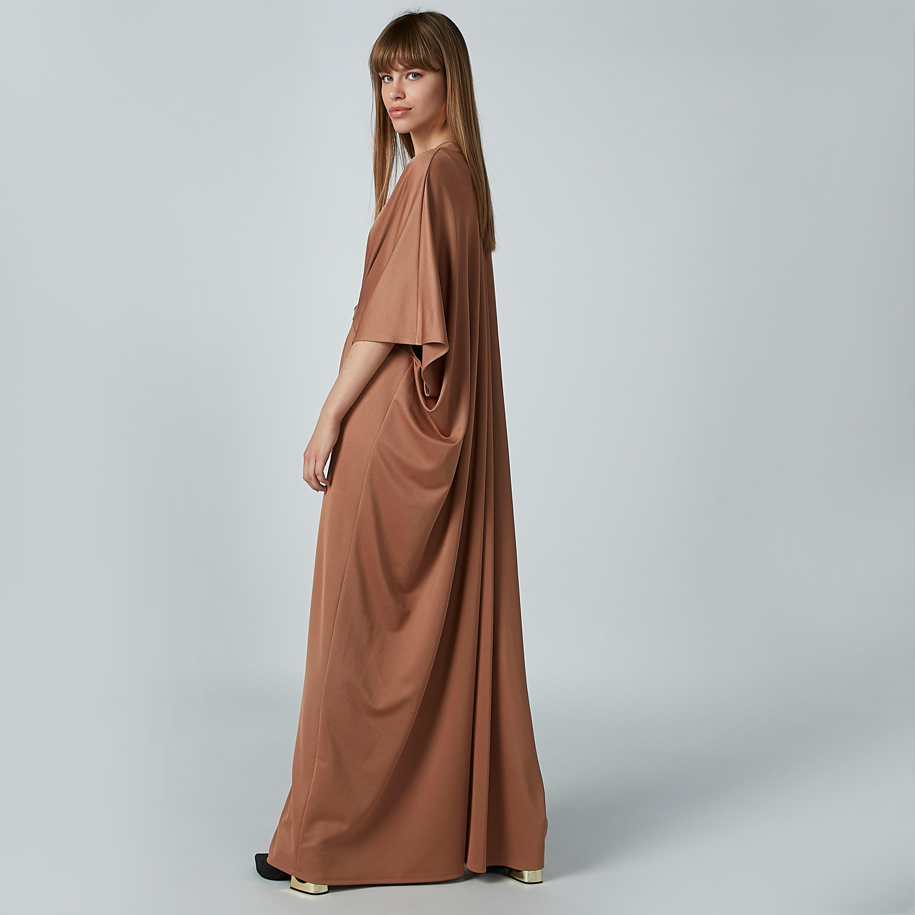 Plain Maxi Dress with V-neck and Extended Sleeves-women-clothing-dresses-image-6