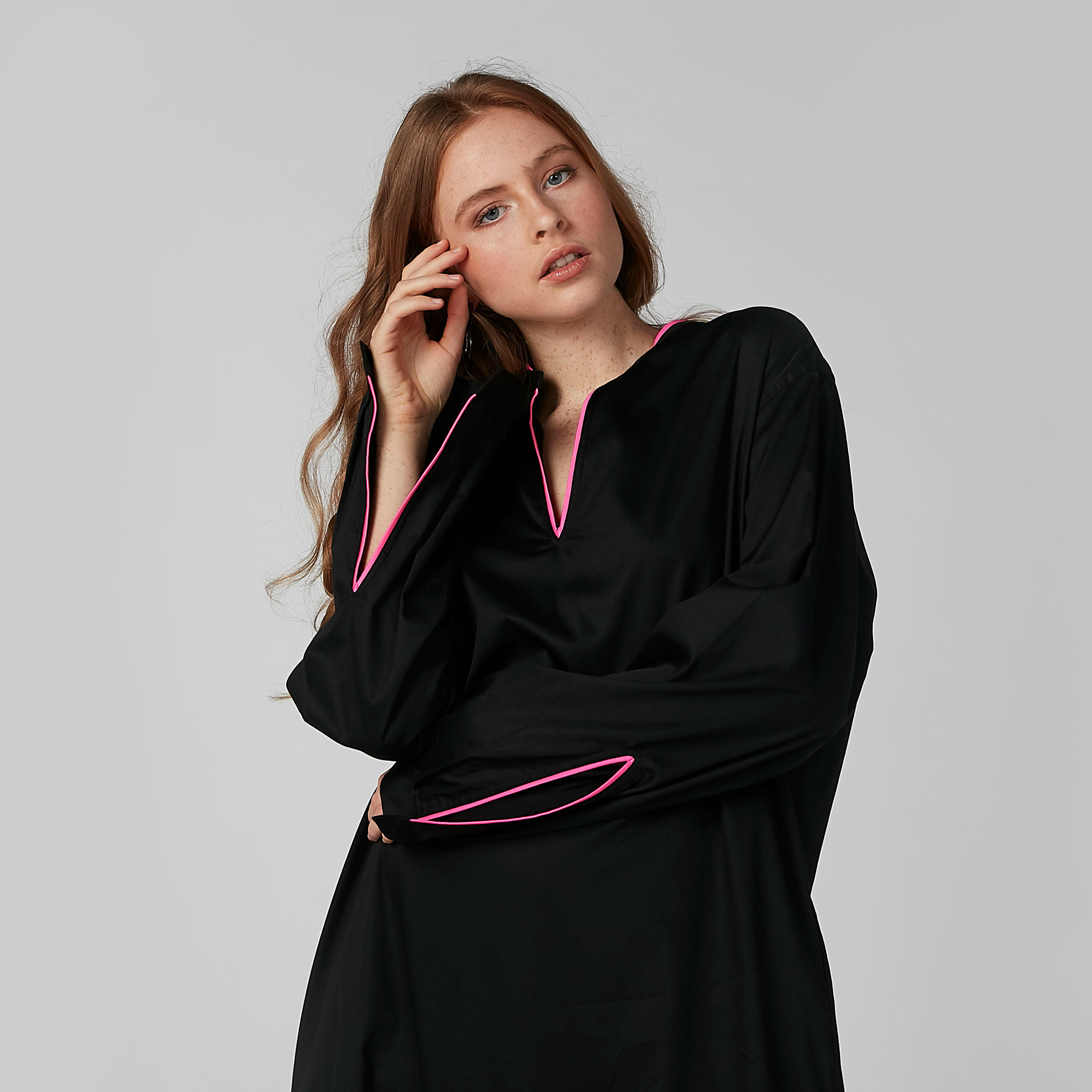 Plain Maxi Dress with Contrasting Piping Detail-women-clothing-dresses-image-2
