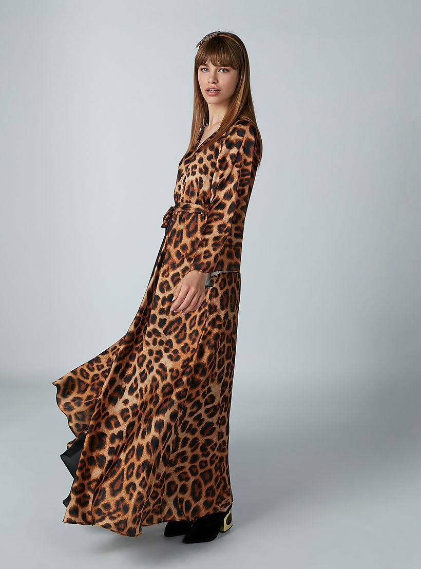 فستان طويل بياقة V وأكمام واسعة وطبعات حيوانات-women-clothing-dresses-image-2
