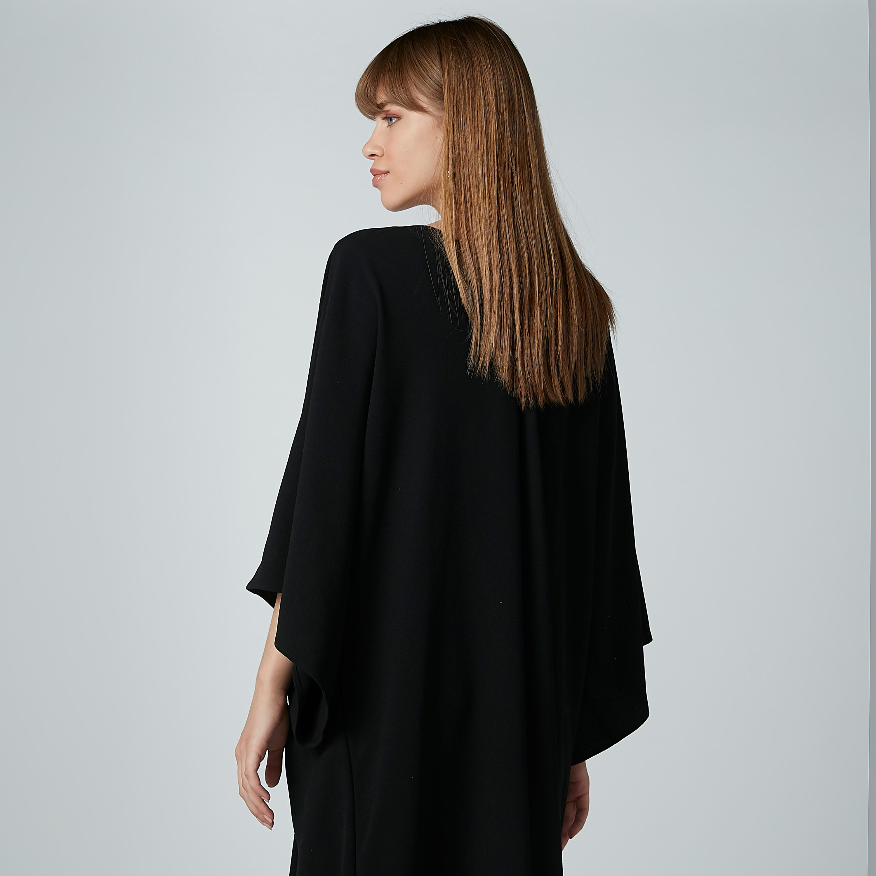 Plain Maxi A-line Dress with V-neck and Flared Sleeves-women-clothing-dresses-image-4