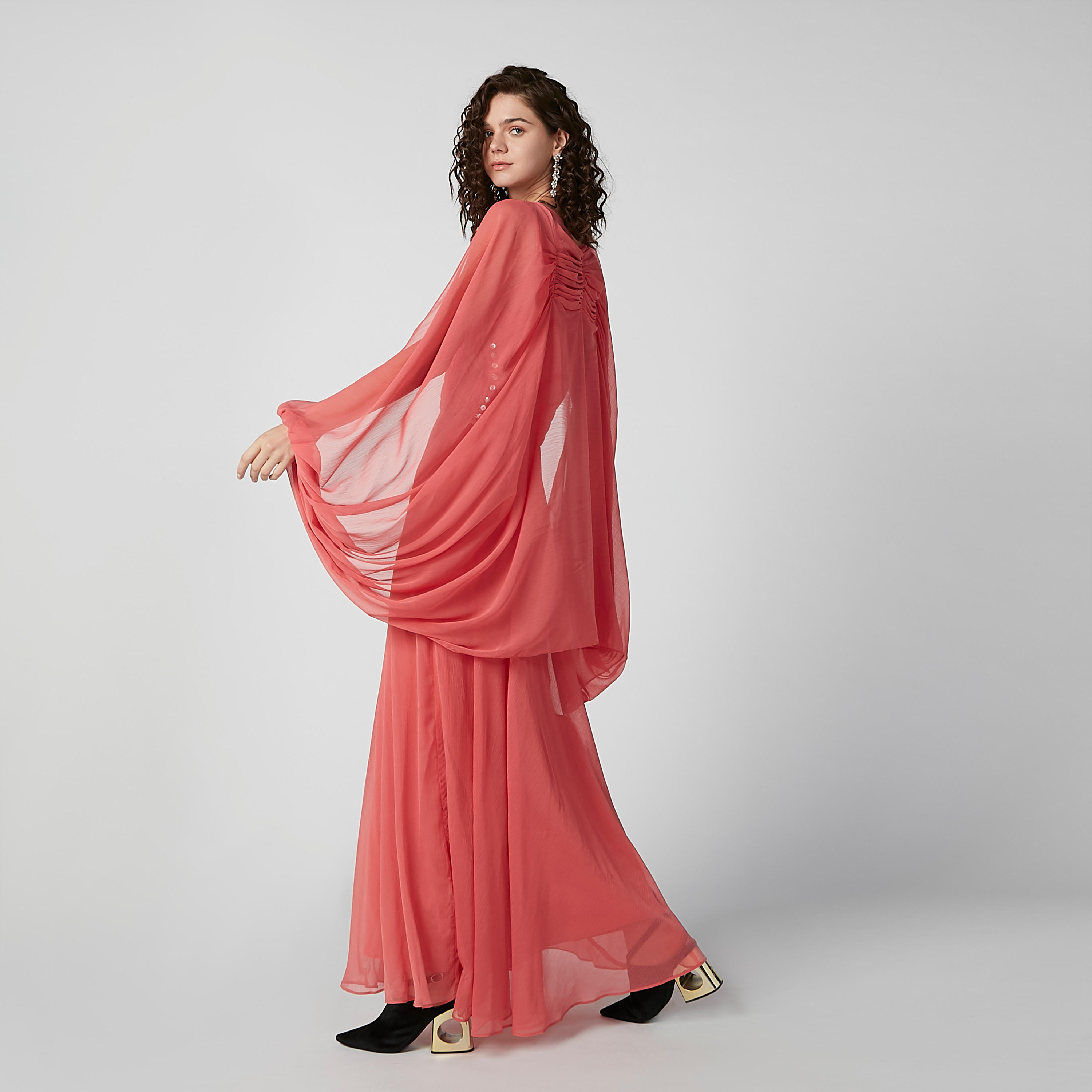 فستان ماكسي بارز الملمس بأكمام طويلة وياقة V-women-clothing-dresses-image-3