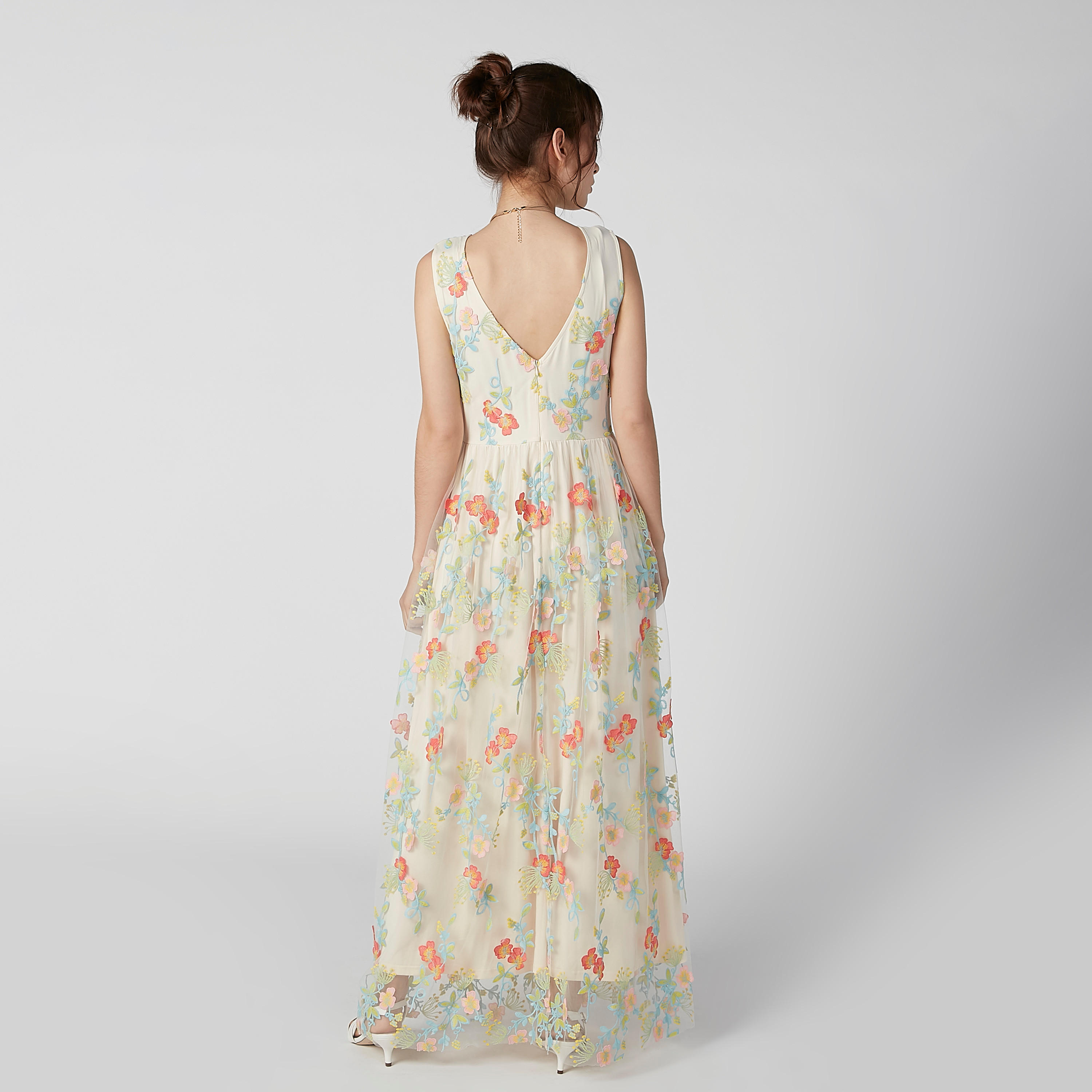 فستان مستدام طويل دون أكمام بياقة مستديرة وطبعات زهرية-women-clothing-dresses-image-2