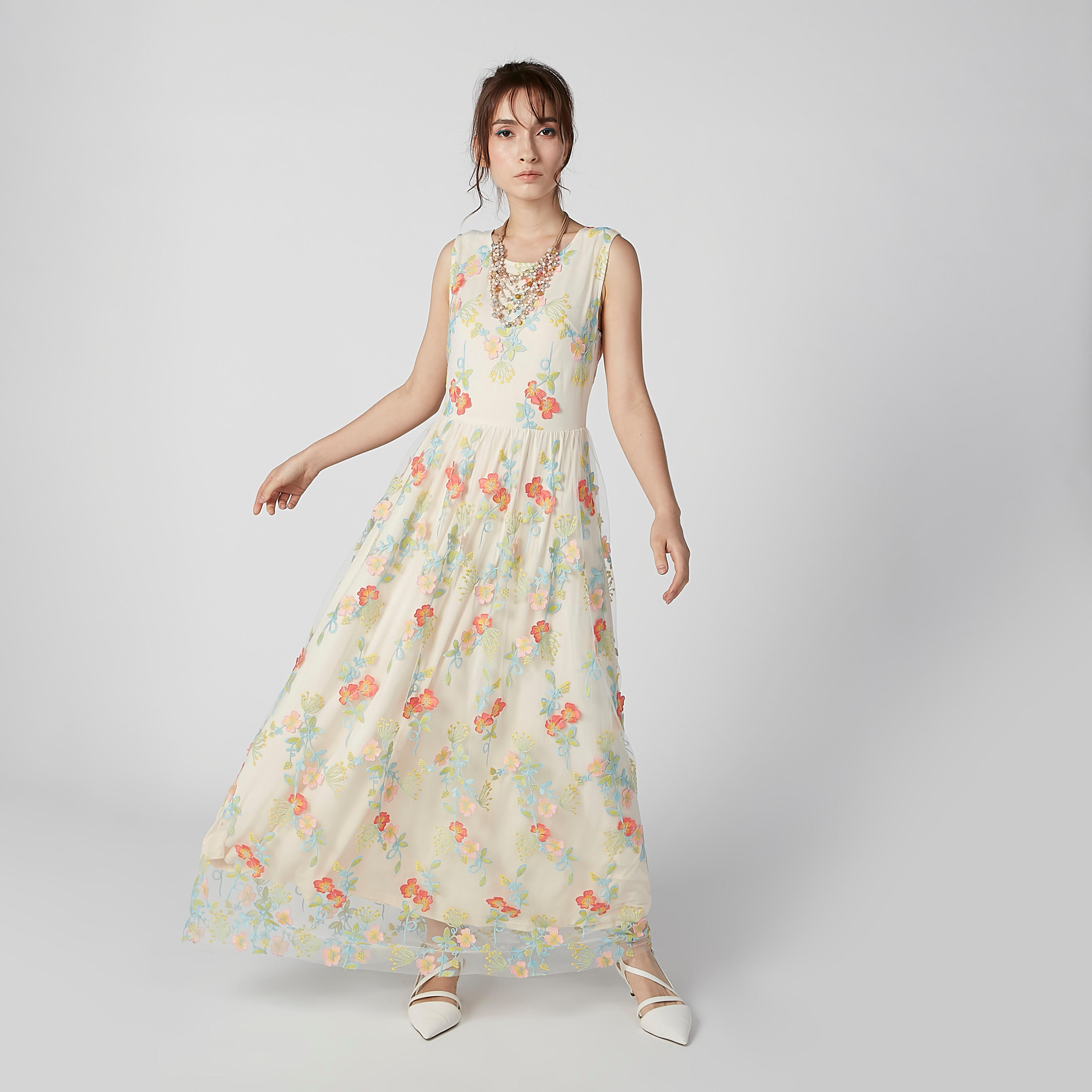 فستان مستدام طويل دون أكمام بياقة مستديرة وطبعات زهرية-women-clothing-dresses-image-3
