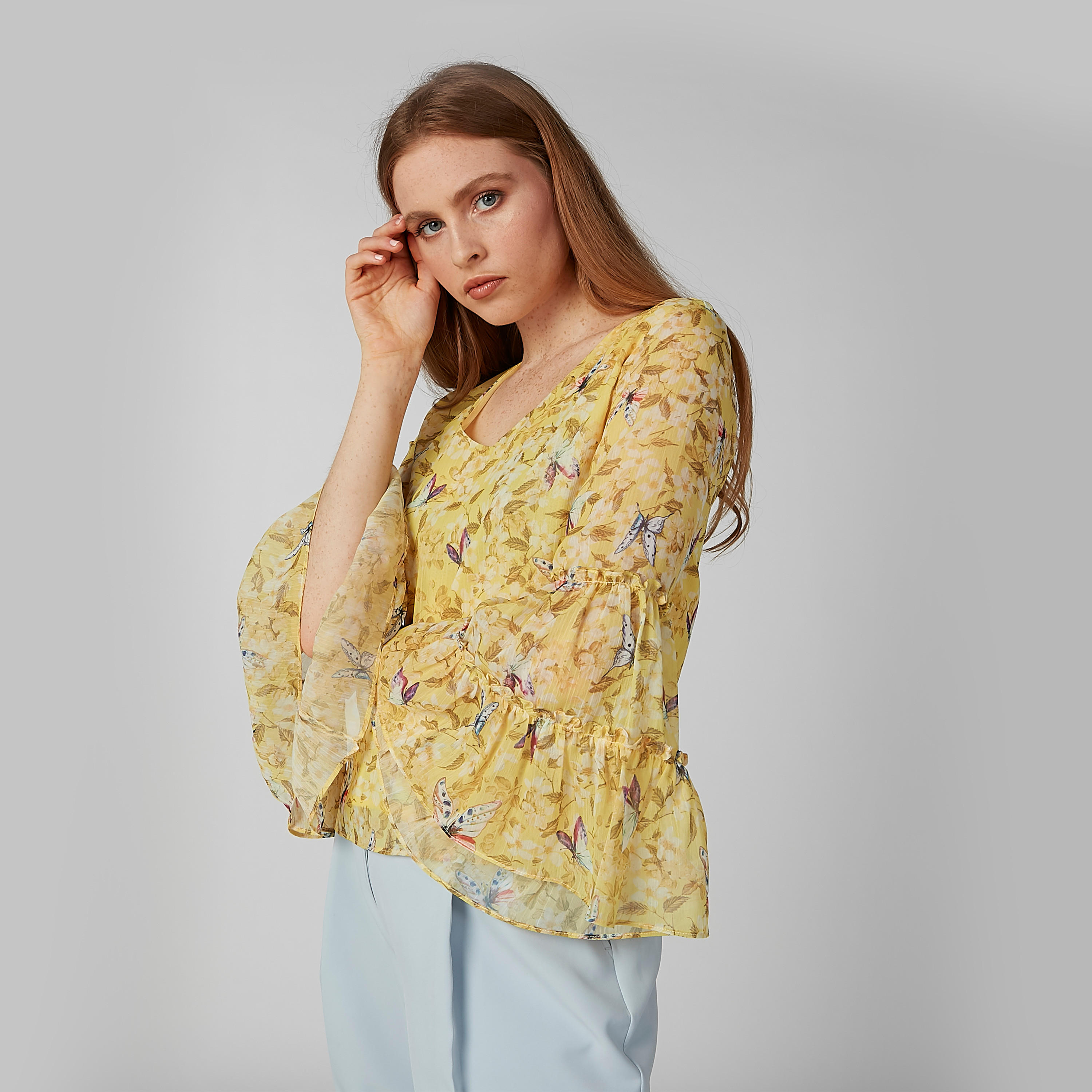 Printed Top with V-neck and Flared Sleeves-women-clothing-shirtsandblouses-blouses-image-2