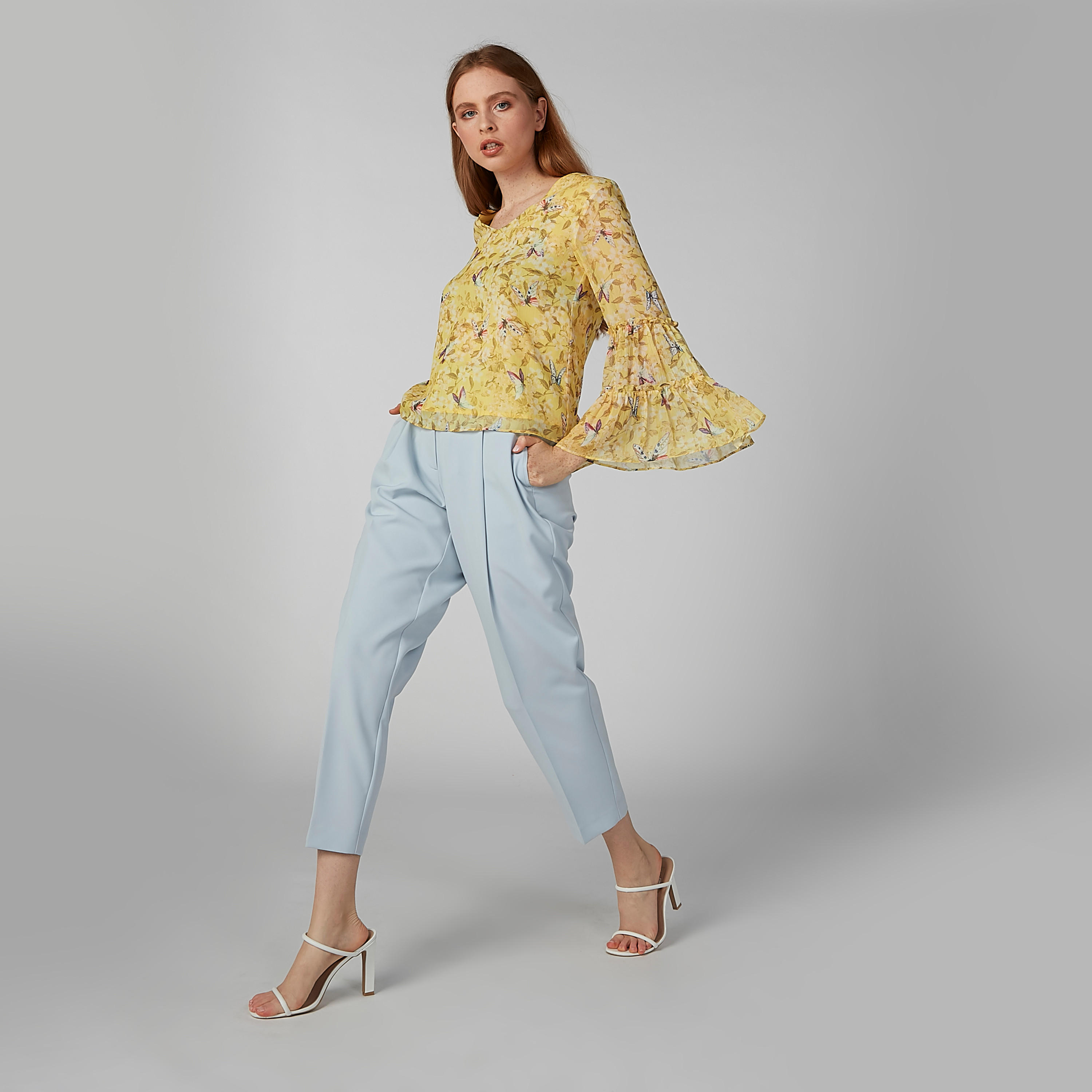 Printed Top with V-neck and Flared Sleeves-women-clothing-shirtsandblouses-blouses-image-3