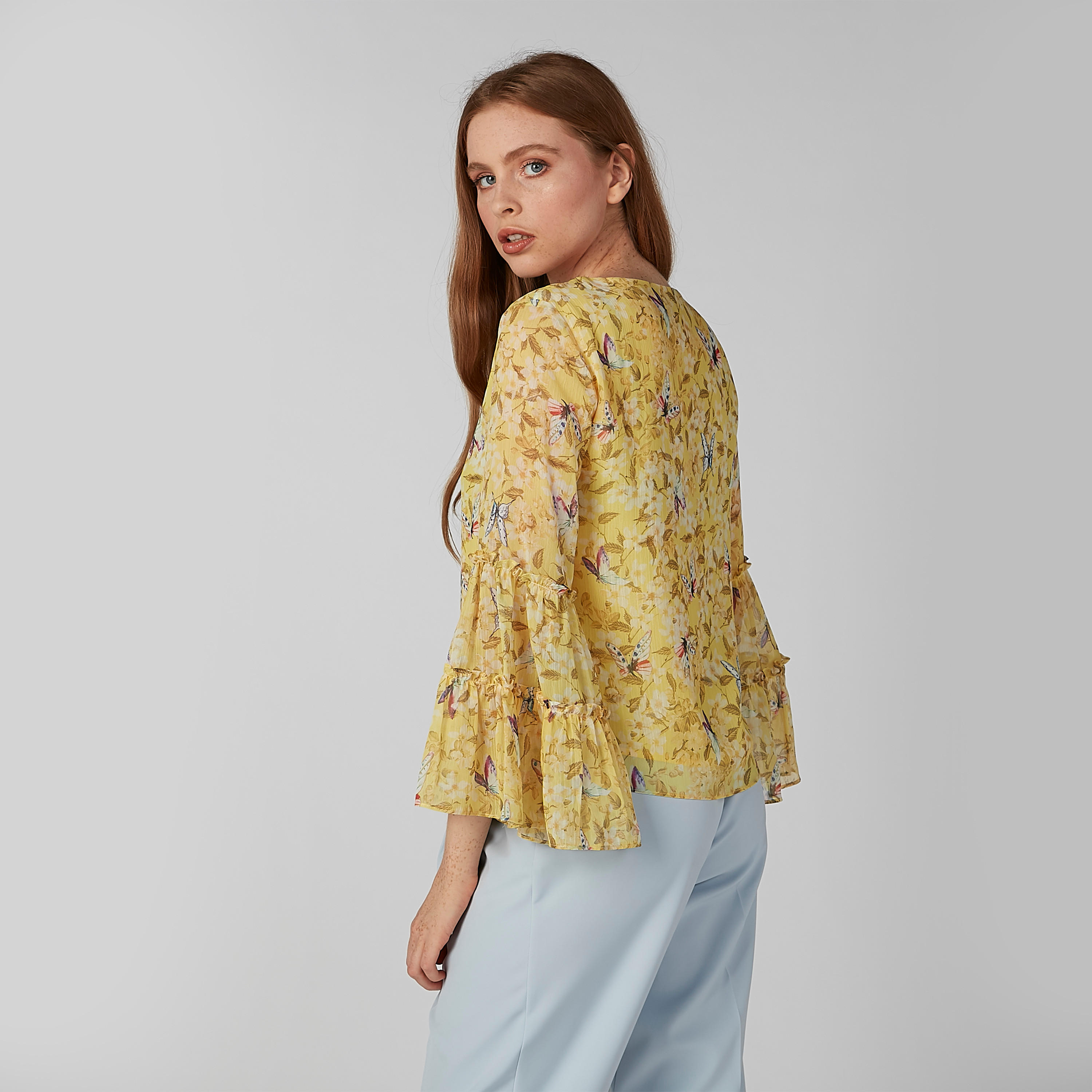 Printed Top with V-neck and Flared Sleeves-women-clothing-shirtsandblouses-blouses-image-5