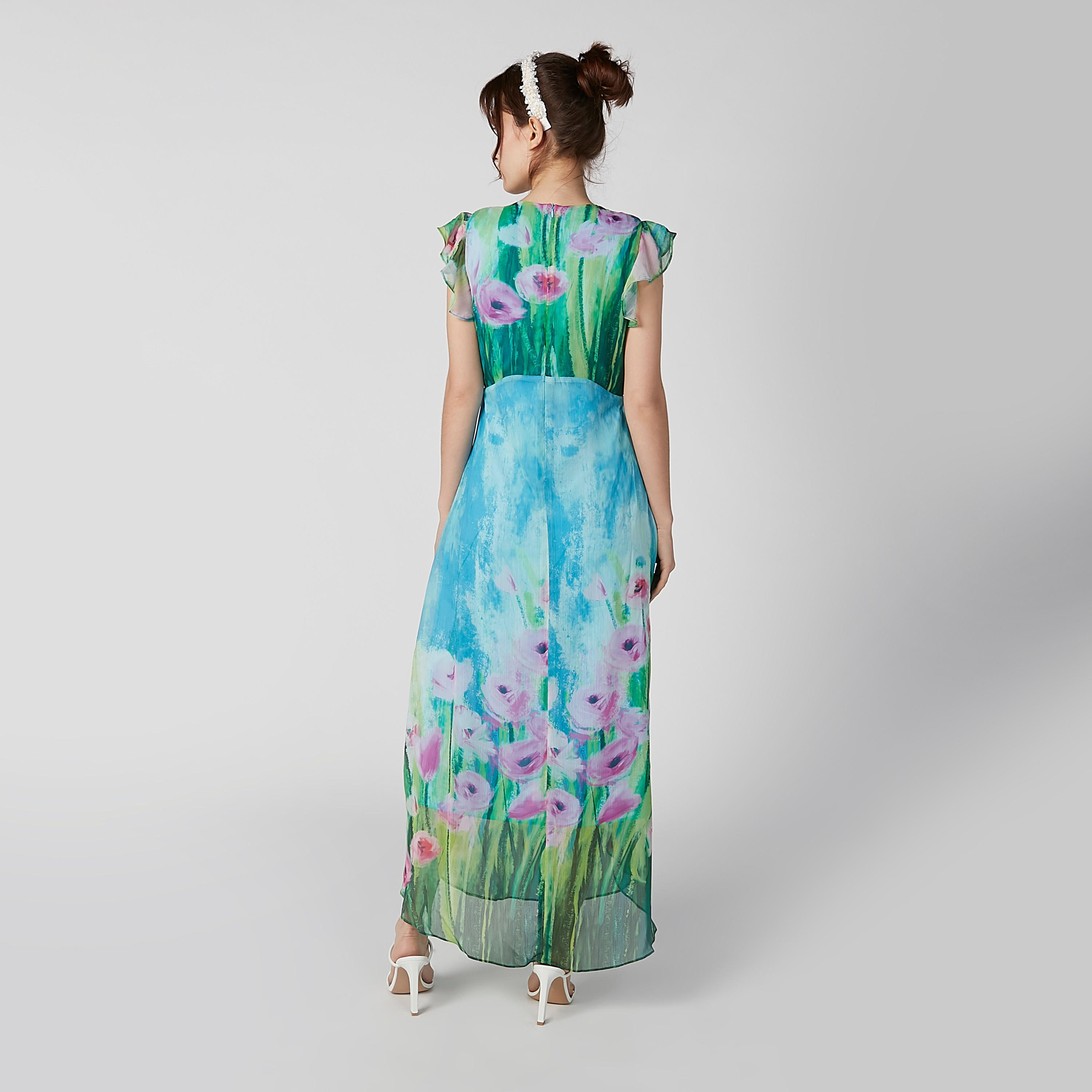 Floral Printed Maxi A-line Dress with Frill Cap Sleeves-women-clothing-dresses-image-2