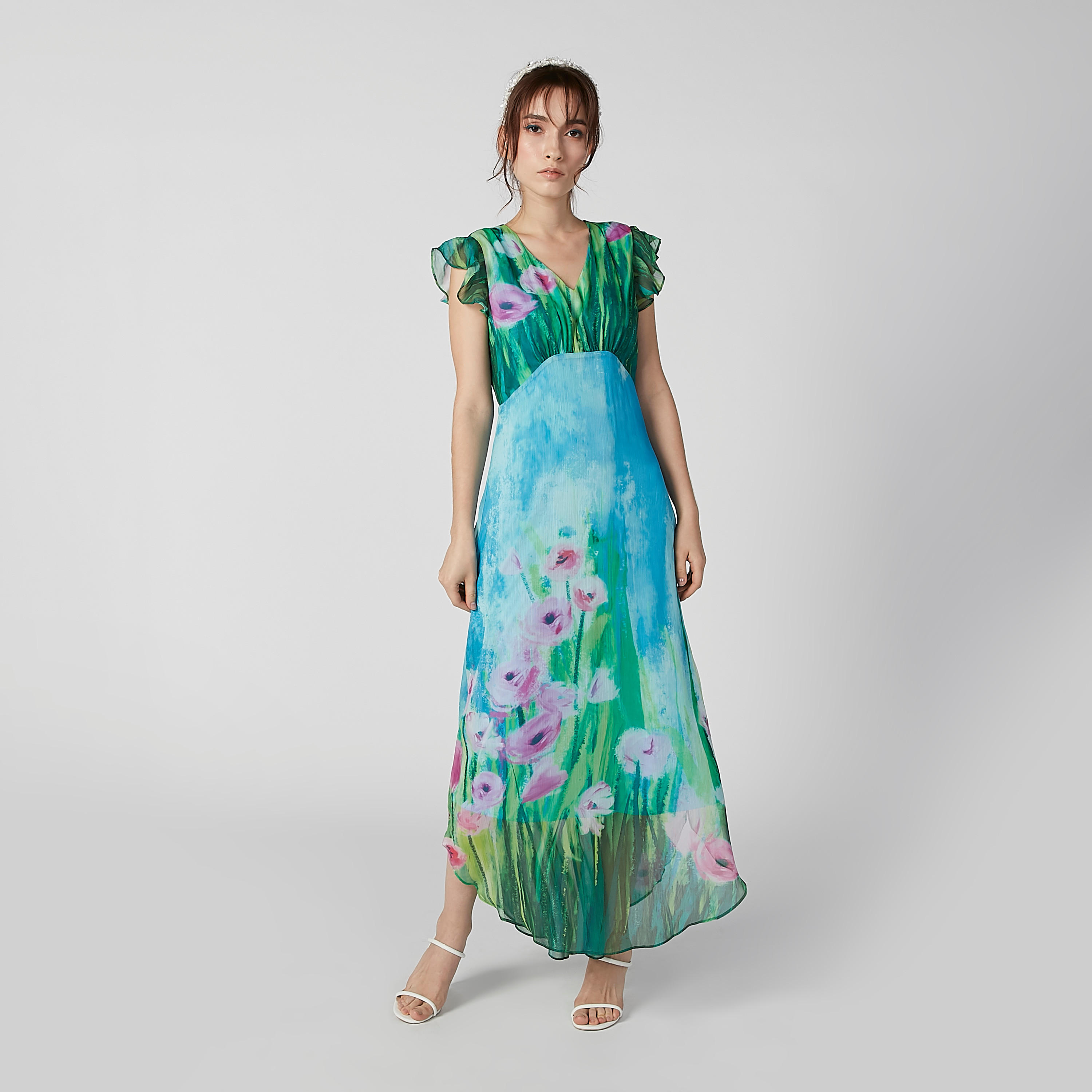 Floral Printed Maxi A-line Dress with Frill Cap Sleeves-women-clothing-dresses-image-3