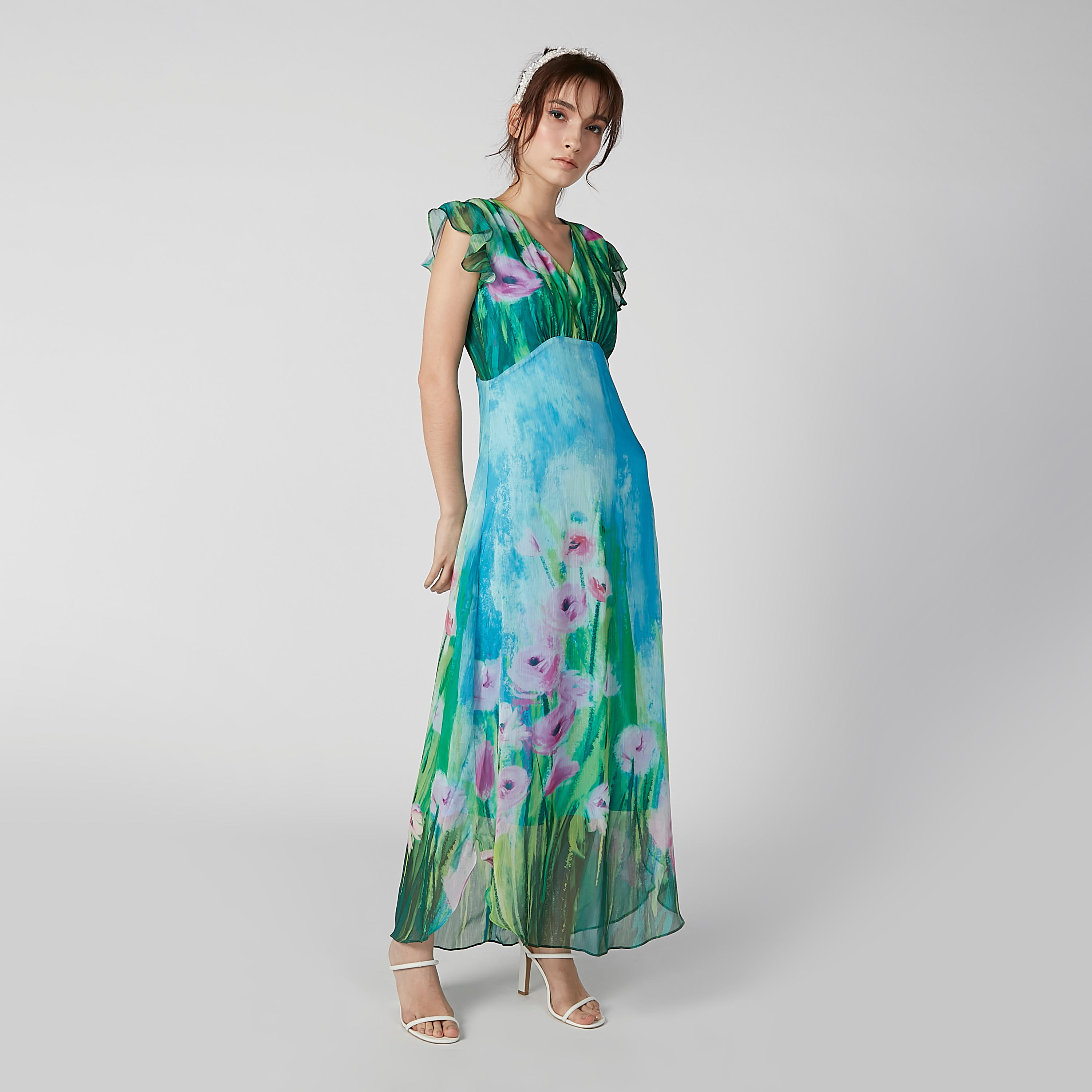 Floral Printed Maxi A-line Dress with Frill Cap Sleeves-women-clothing-dresses-image-4