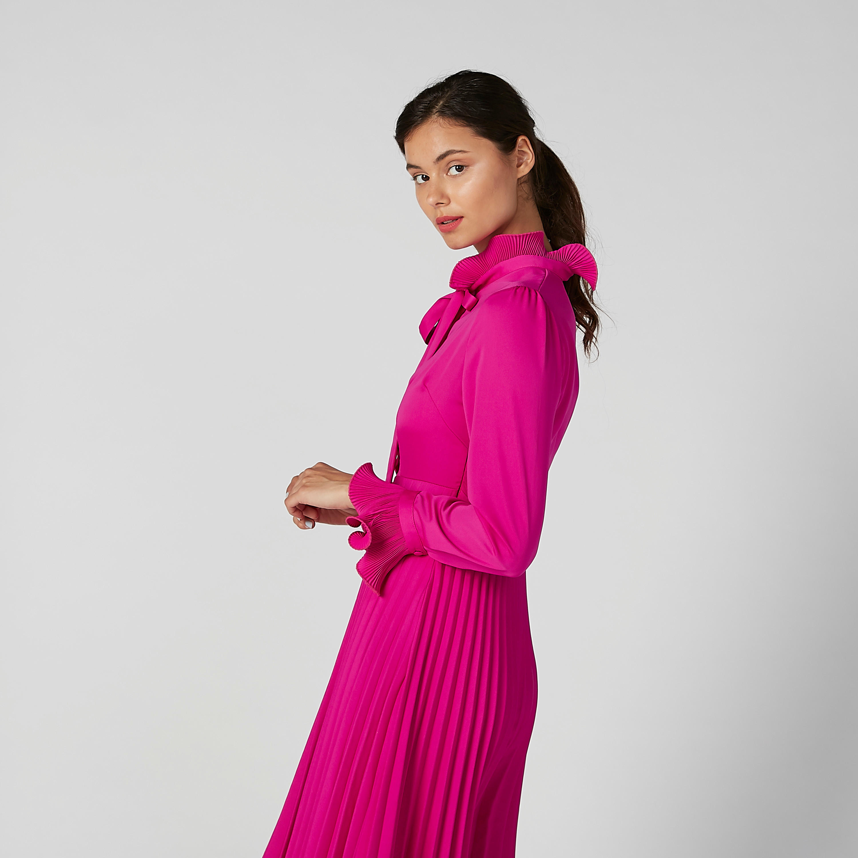 فستان بارز الملمس متوسط الطول بأكمام طويلة وأربطة-women-clothing-dresses-image-2