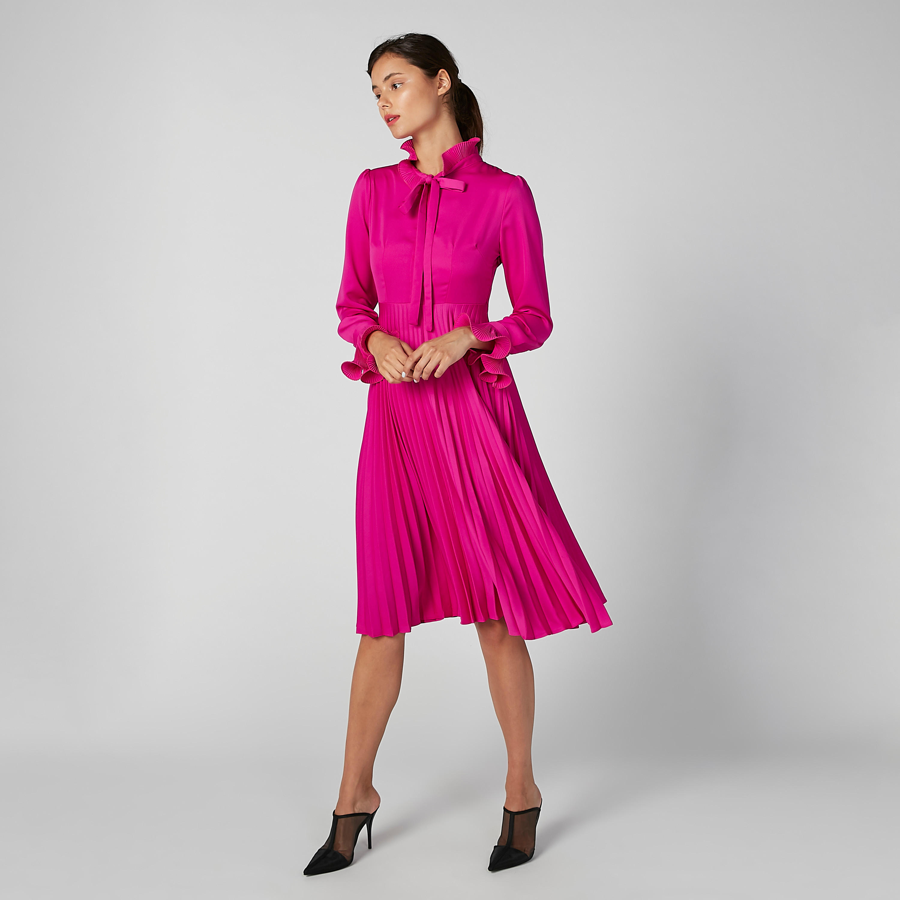 فستان بارز الملمس متوسط الطول بأكمام طويلة وأربطة-women-clothing-dresses-image-5