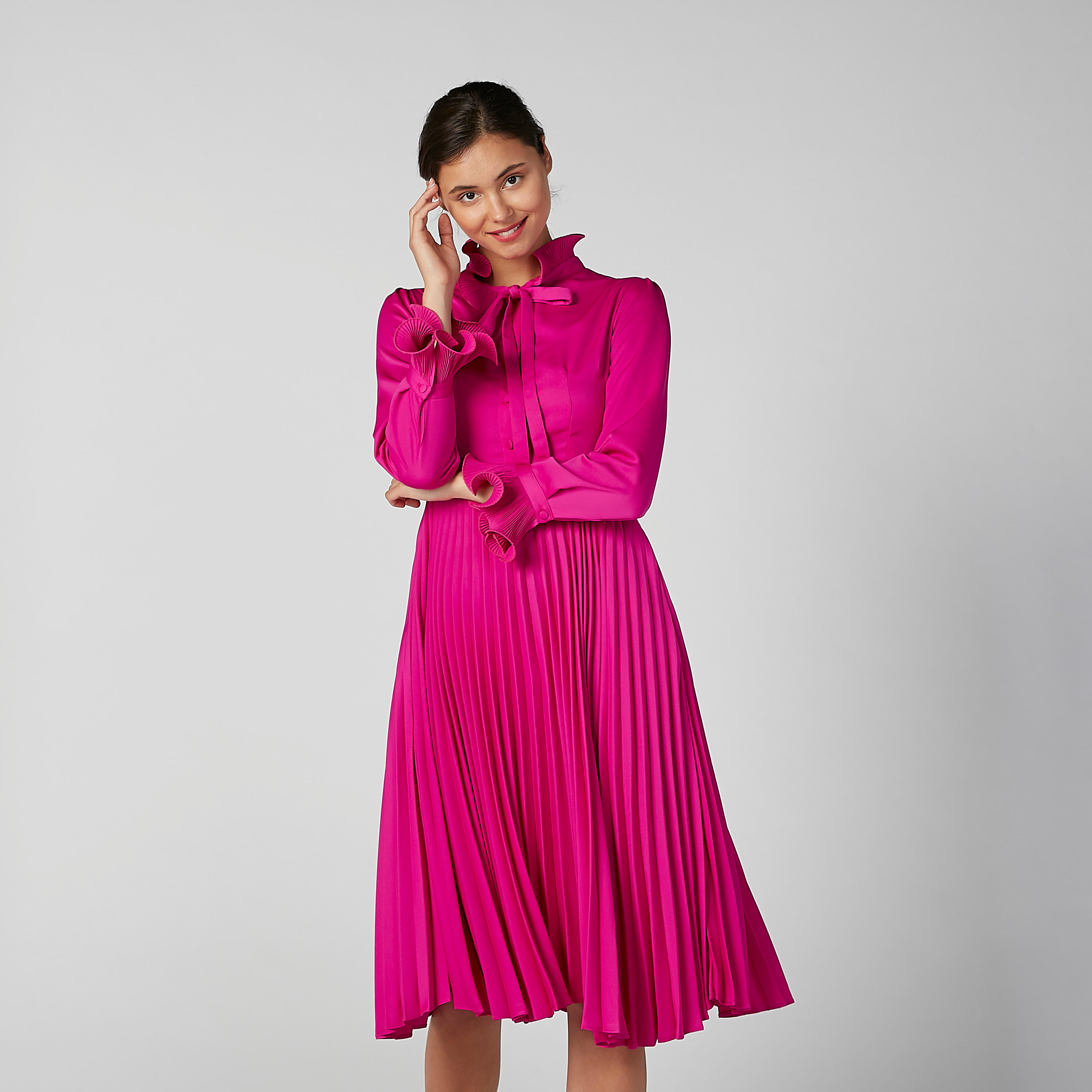 فستان بارز الملمس متوسط الطول بأكمام طويلة وأربطة-women-clothing-dresses-image-7