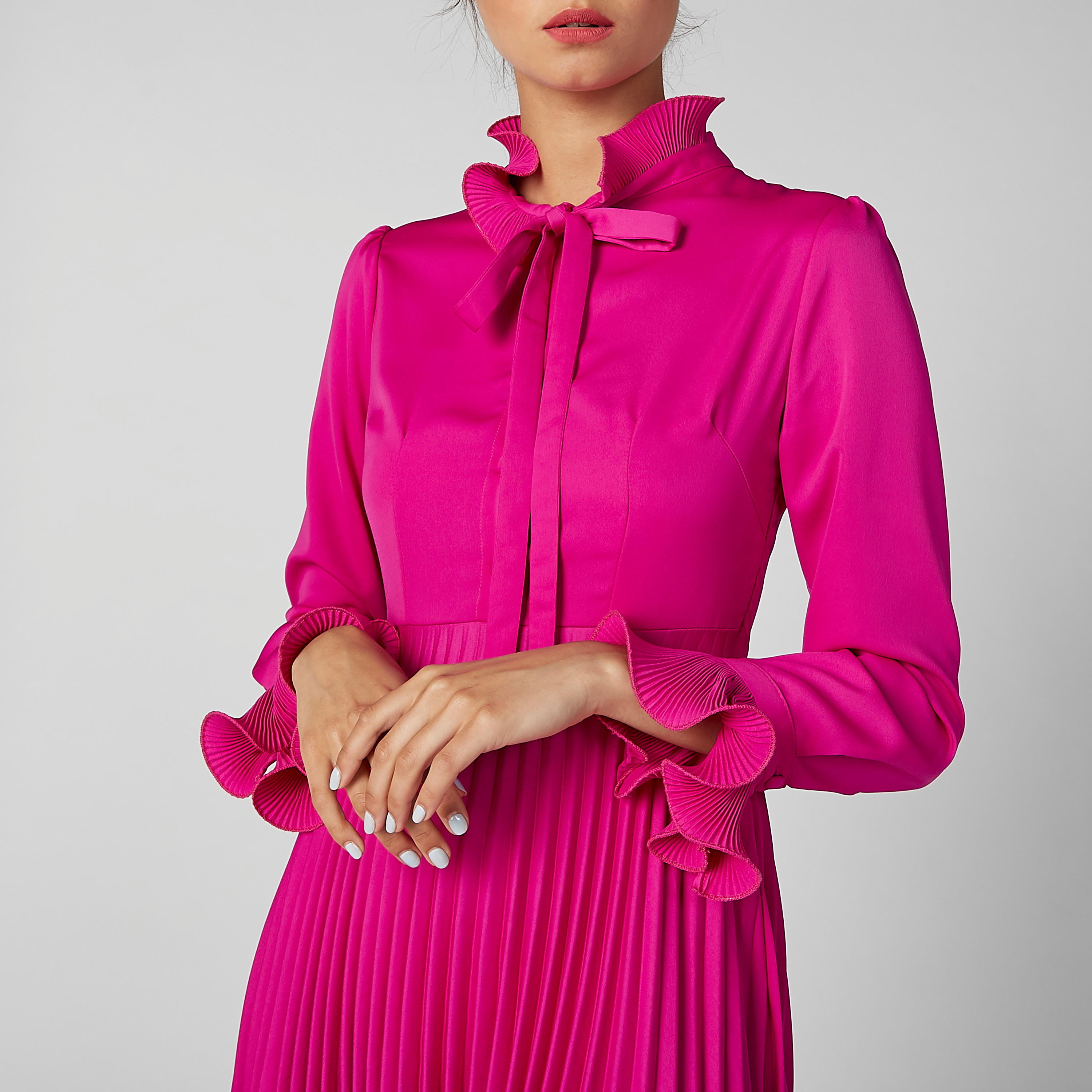 فستان بارز الملمس متوسط الطول بأكمام طويلة وأربطة-women-clothing-dresses-image-8
