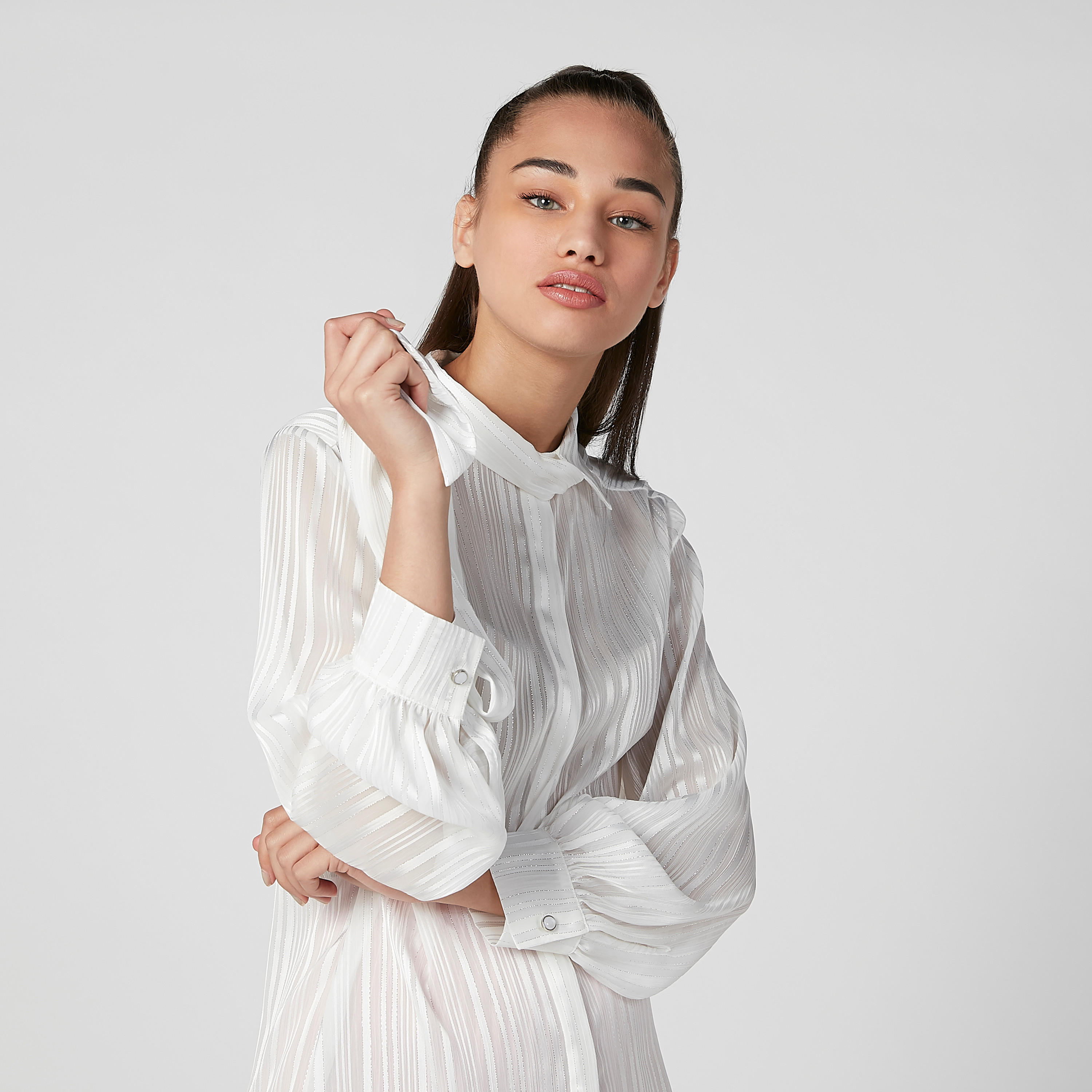 Striped Top with High Neck and Long Sleeves-women-clothing-shirtsandblouses-blouses-image-2