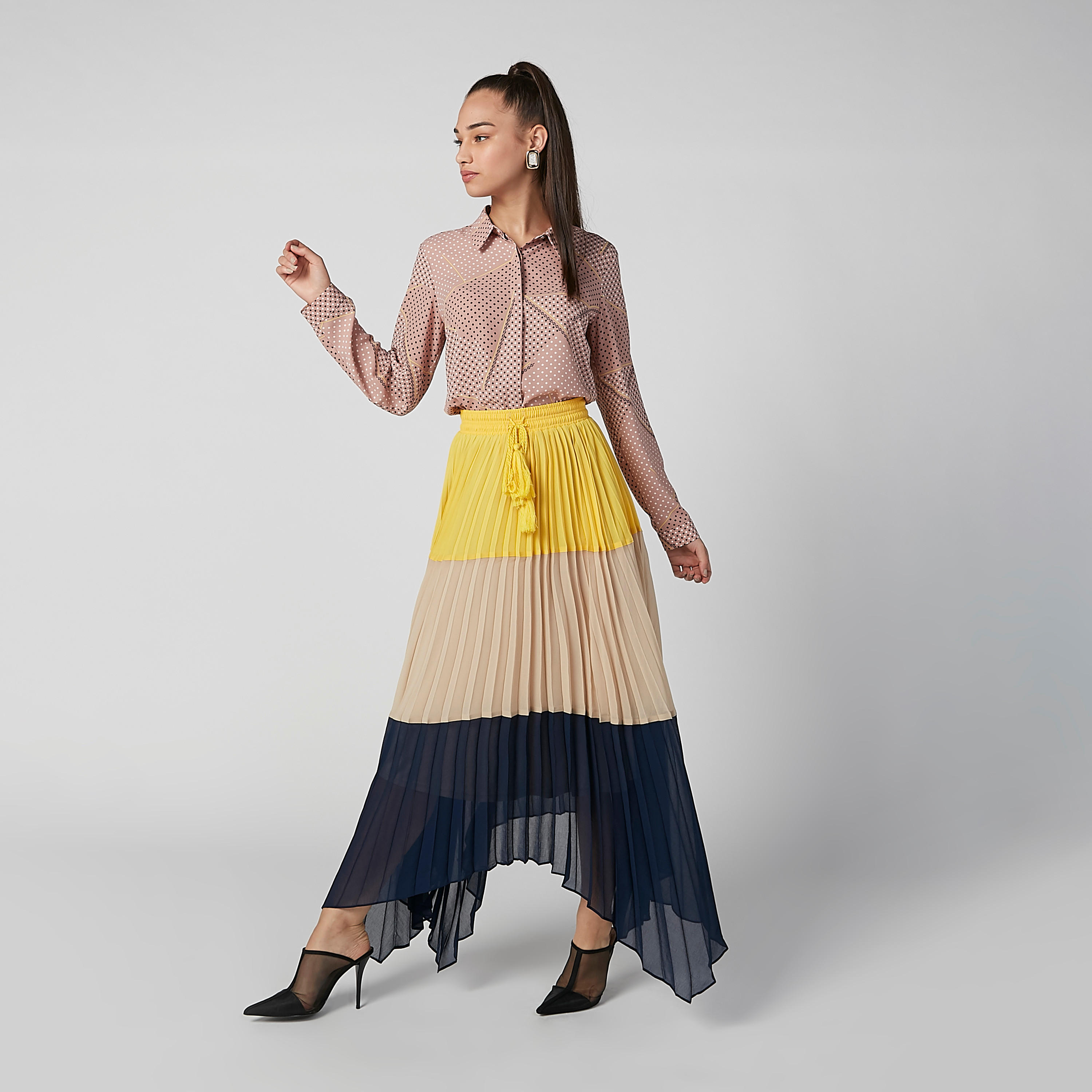تنورة ماكسي بنمط كتل الألوان برباط وحوّاف غير مستوية-women-clothing-bottoms-skirts-image-2