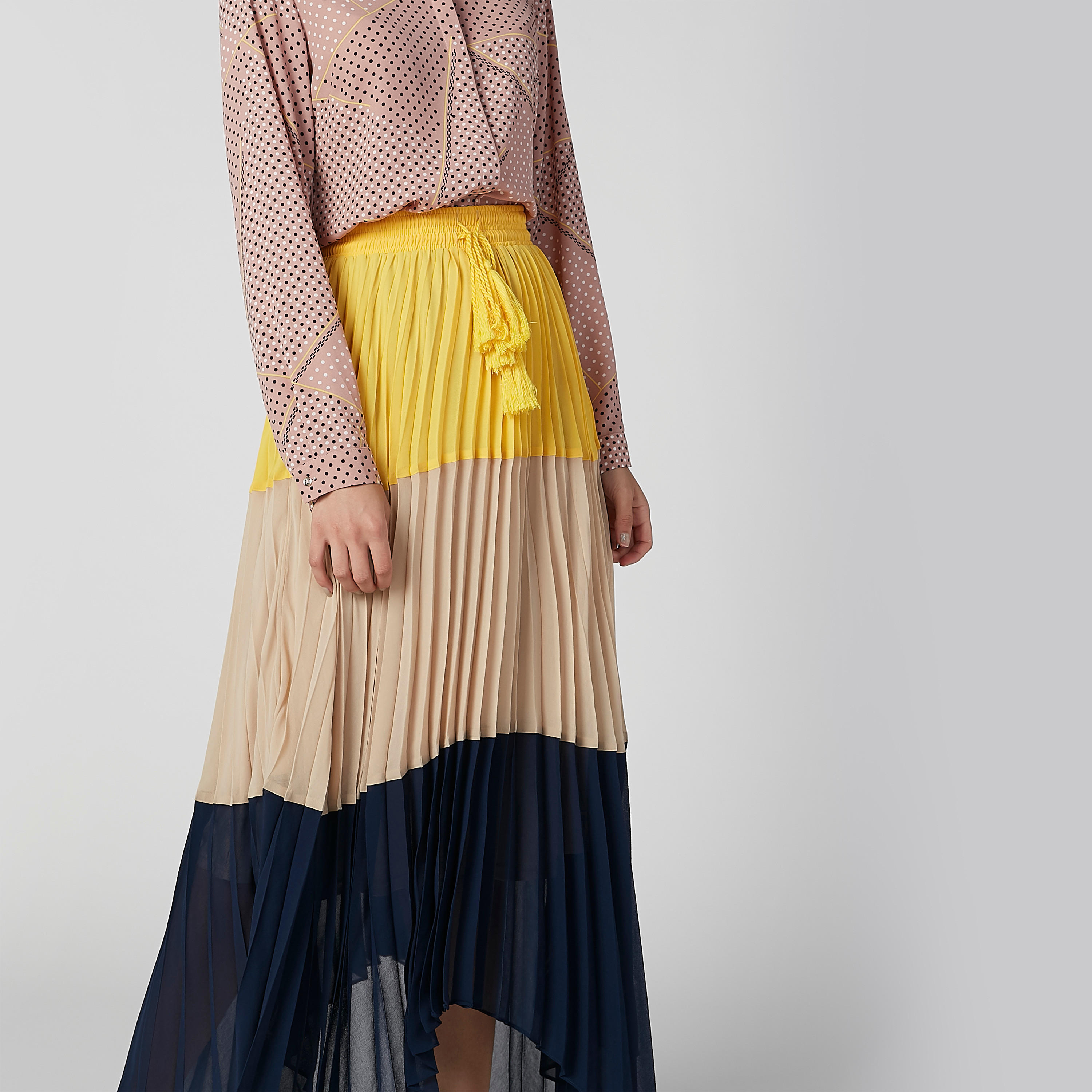 تنورة ماكسي بنمط كتل الألوان برباط وحوّاف غير مستوية-women-clothing-bottoms-skirts-image-4