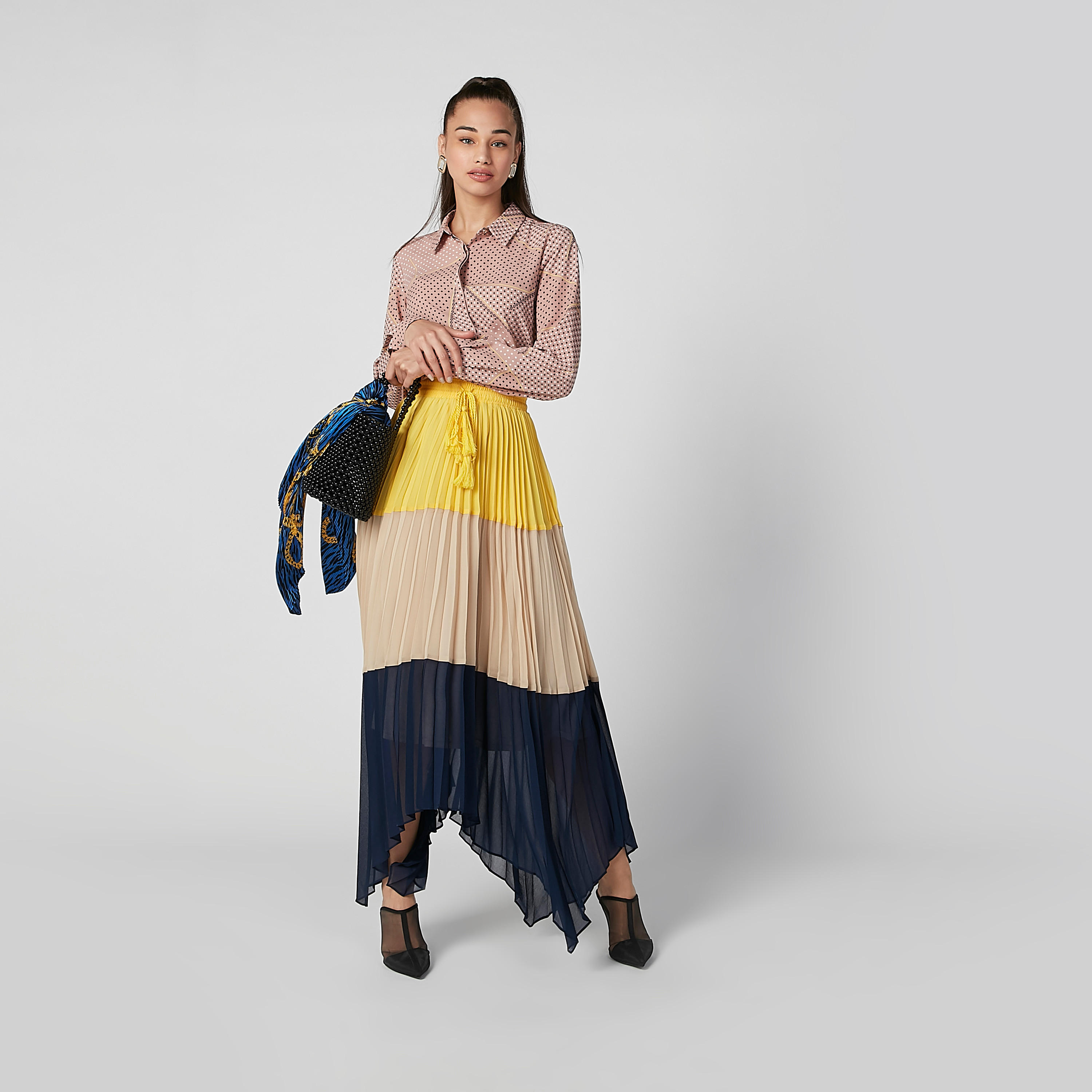 تنورة ماكسي بنمط كتل الألوان برباط وحوّاف غير مستوية-women-clothing-bottoms-skirts-image-5