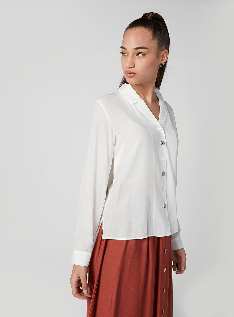 Plain Shirt with Notched Lapel and Long Sleeves-women-clothing-shirtsandblouses-shirts-image-4