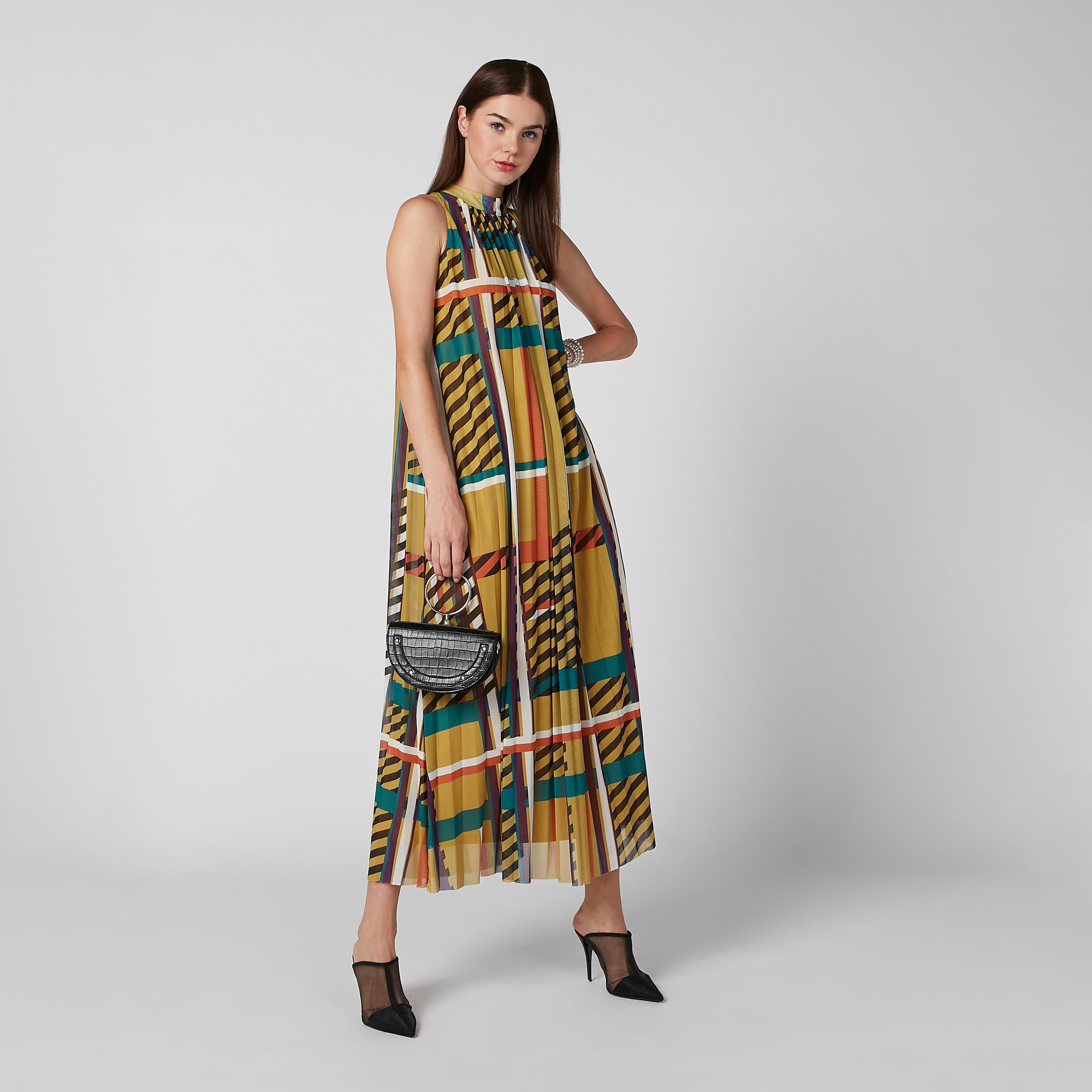 فستان مستدام إيه لاين طويل بياقة عالية وطبعات-women-clothing-dresses-image-1