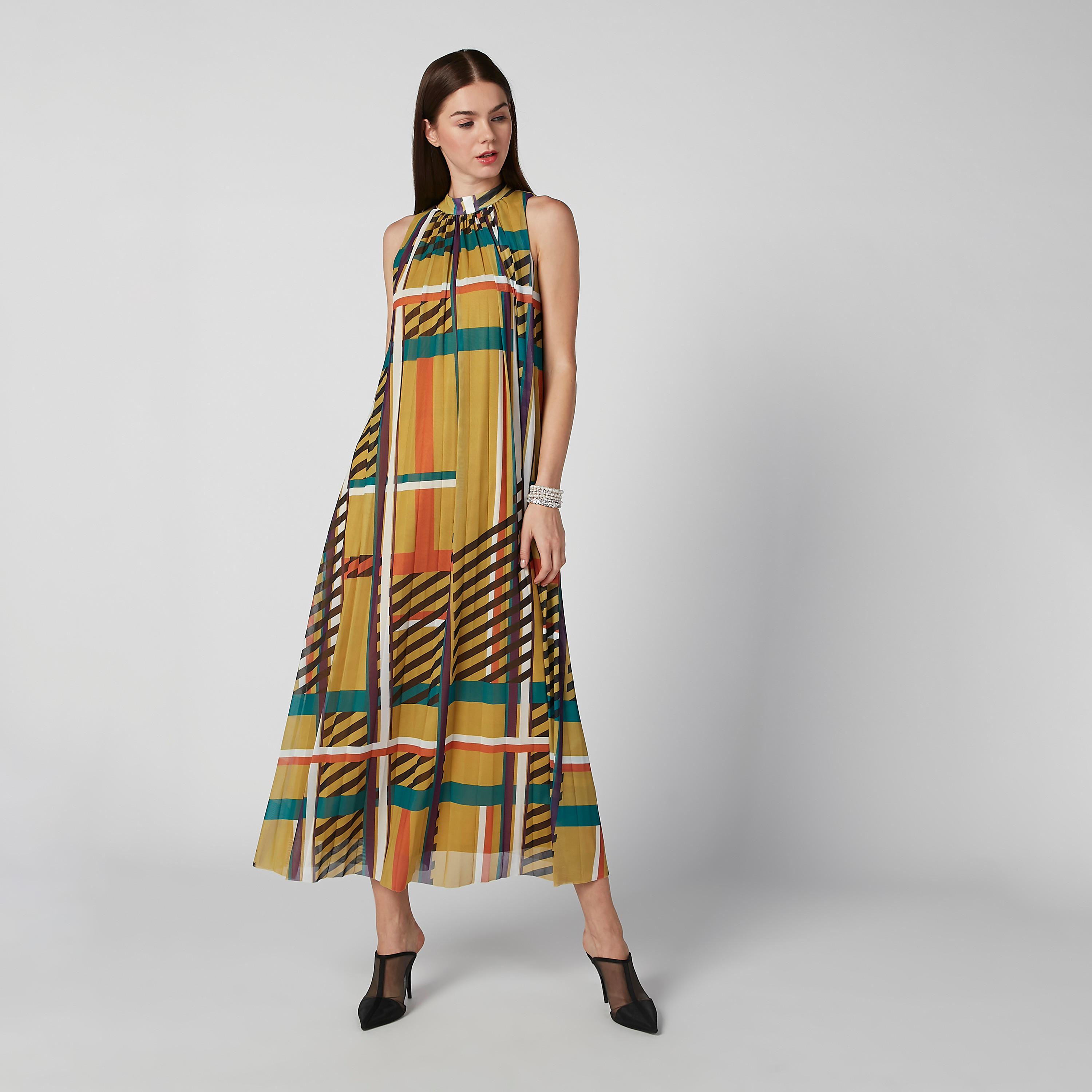 فستان مستدام إيه لاين طويل بياقة عالية وطبعات-women-clothing-dresses-image-2