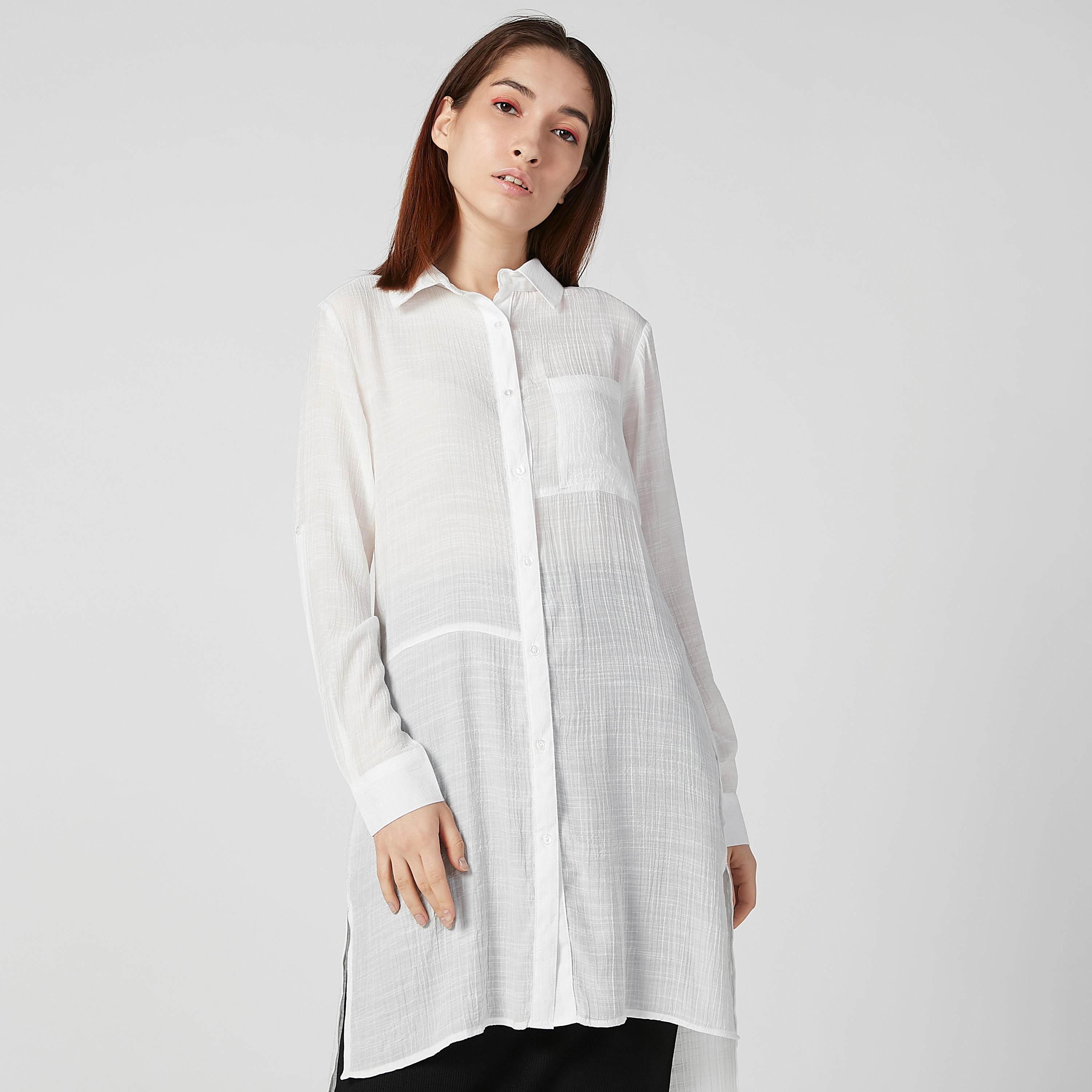 Textured Shirt Tunic with Long Sleeves and High Low Hem-women-clothing-shirtsandblouses-blouses-image-1