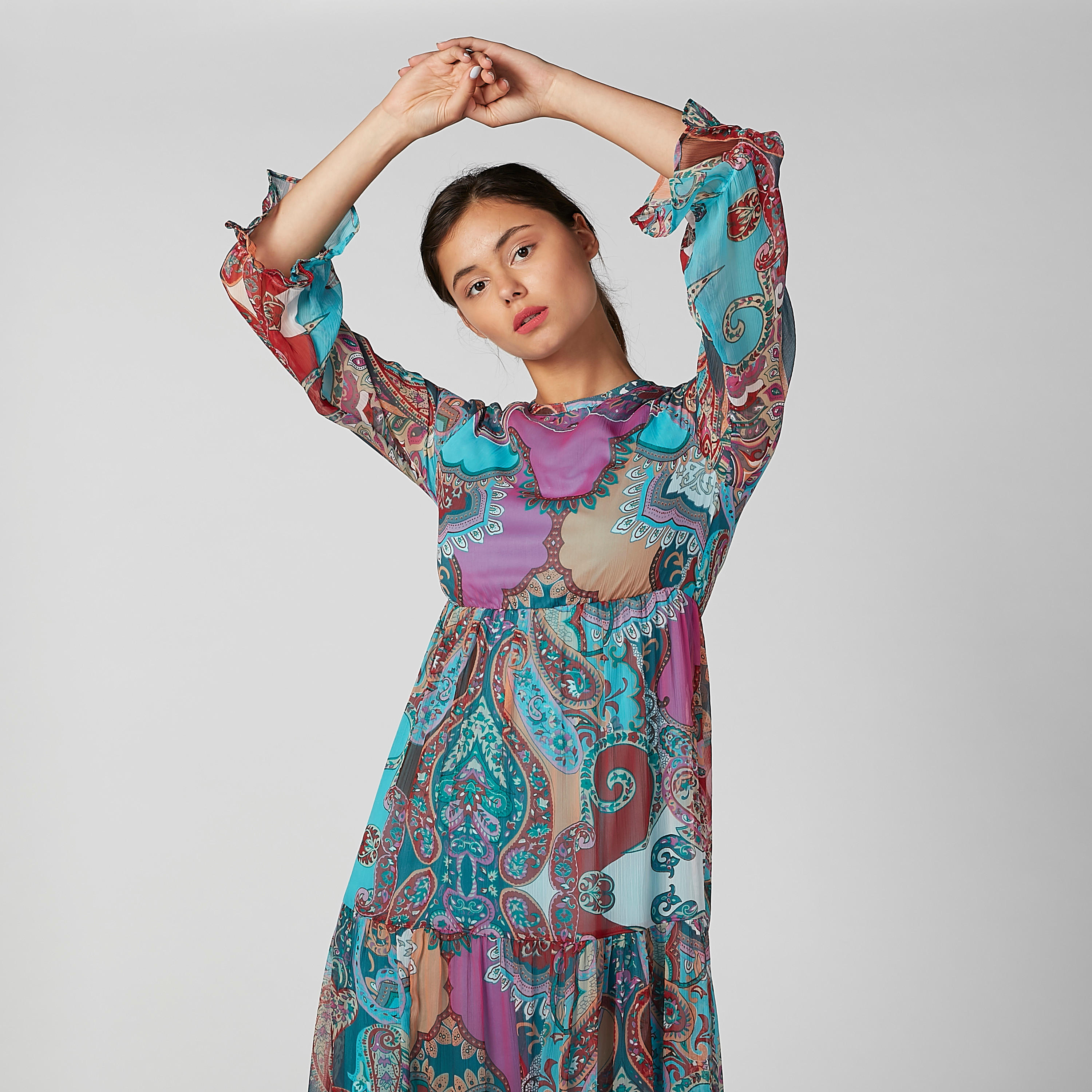 فستان مستدام إيه لاين طويل بأكمام طويلة وطبعات-women-clothing-dresses-image-5