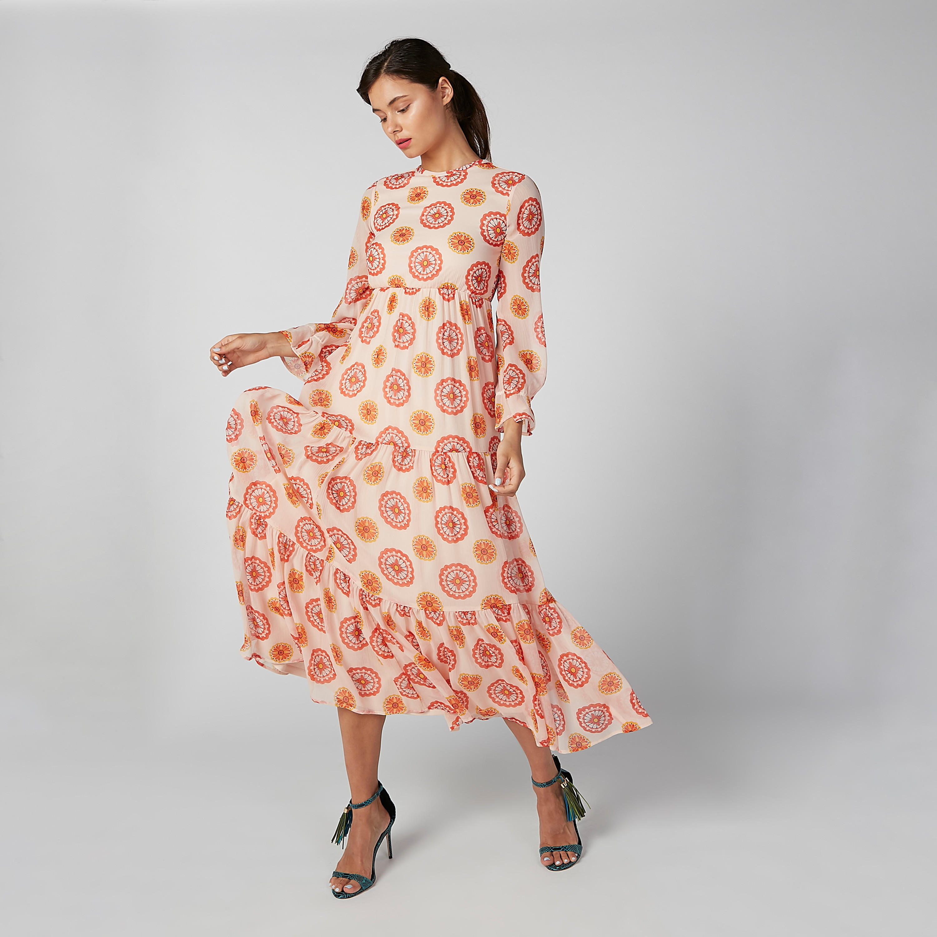 فستانمستدام  إيه لاين طويل بأكمام طويلة وطبعات -women-clothing-dresses-image-1