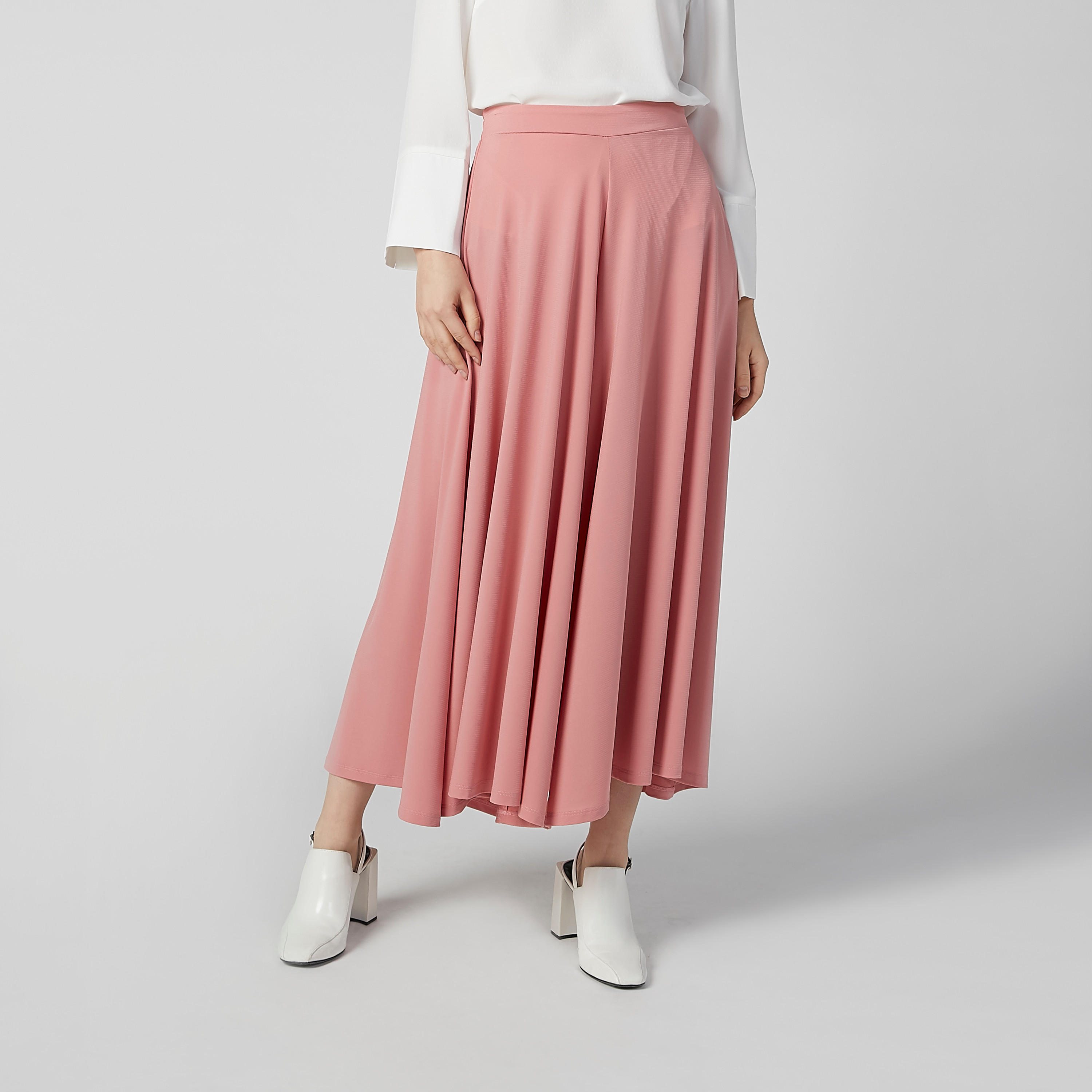 بنطلون مستدام واسع الساقين سادة بخصر مطّاطي متوسط الارتفاع-women-clothing-bottoms-trousers-image-1