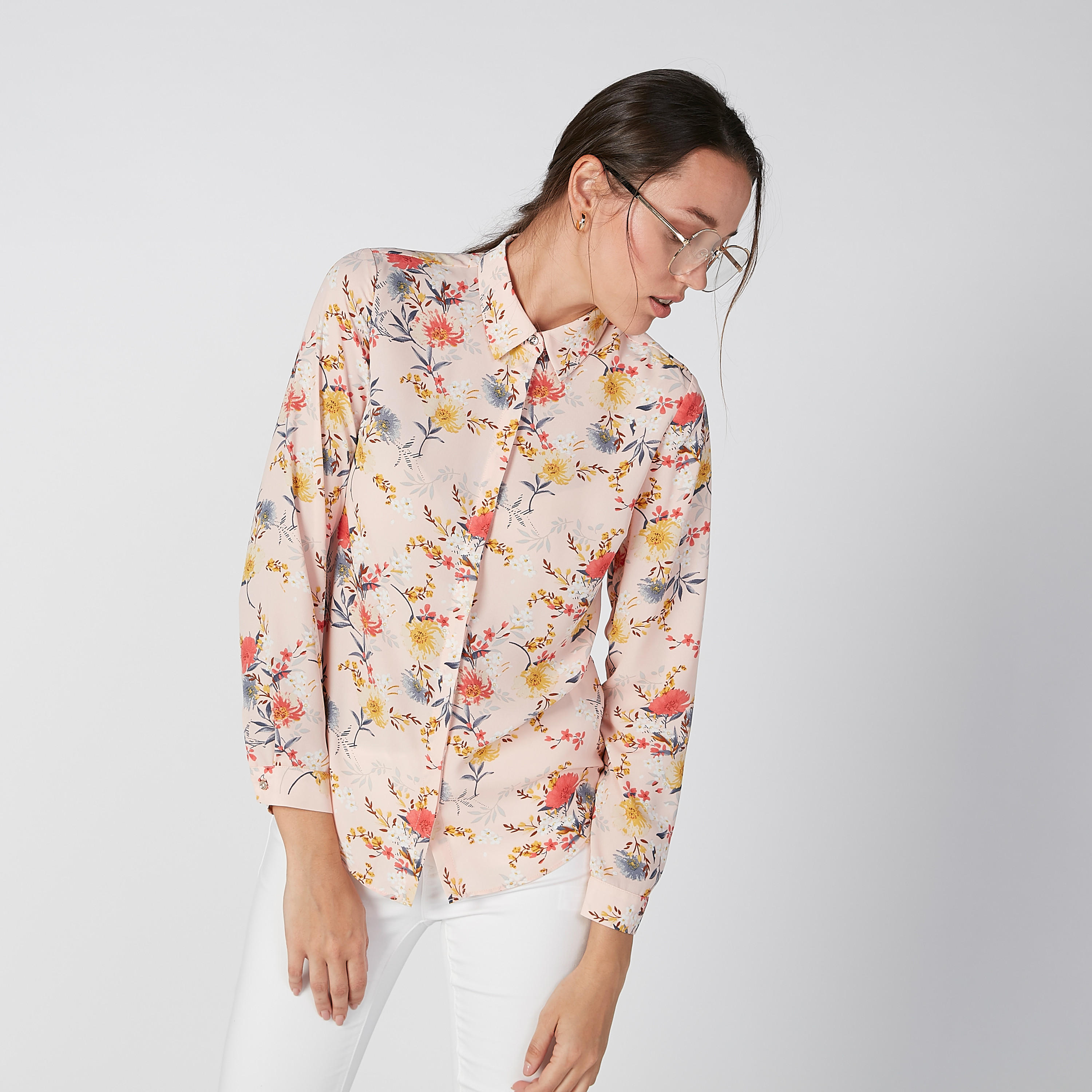 Floral Printed Shirt with Long Sleeves and Concealed Placket-women-clothing-shirtsandblouses-shirts-image-1