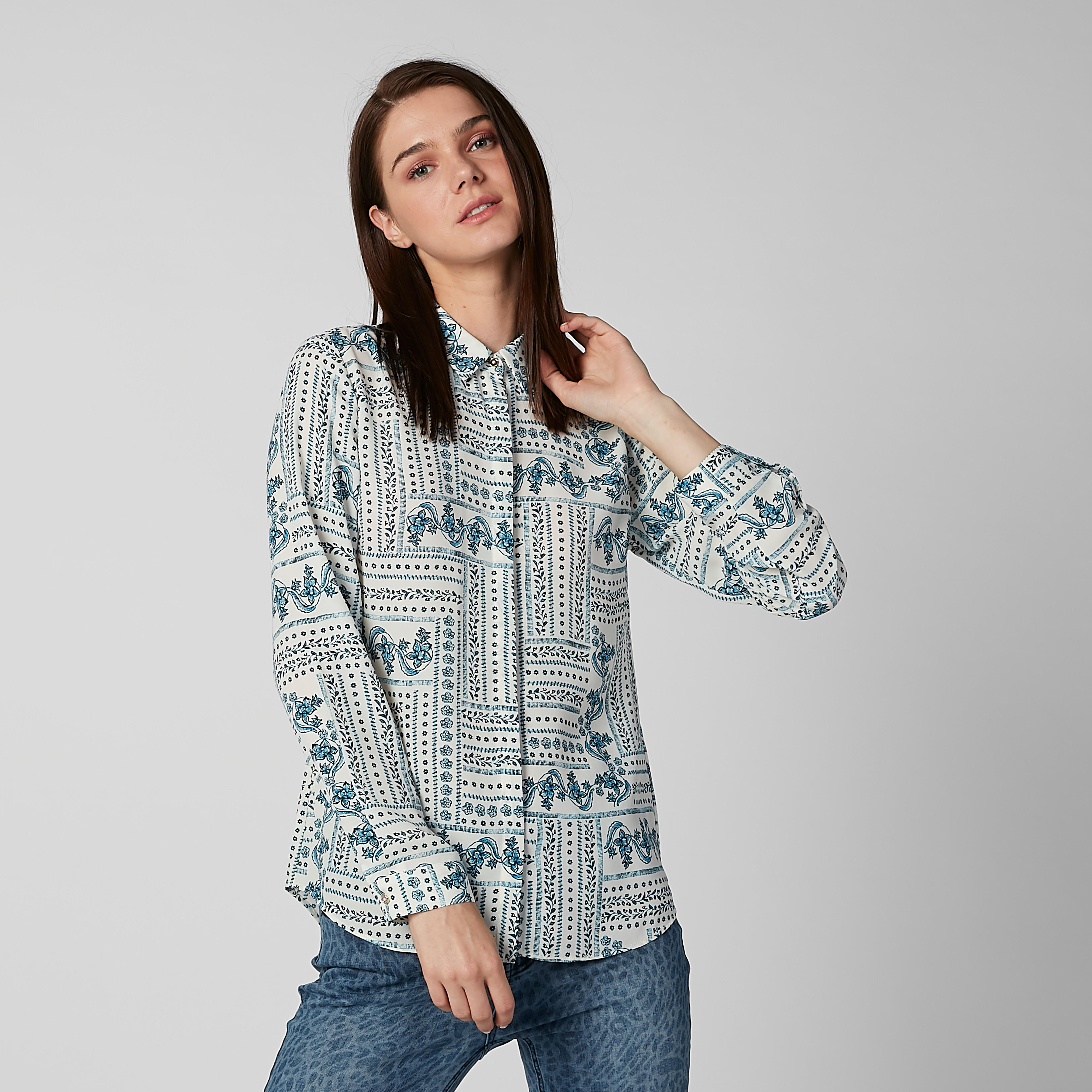 Printed Shirt with Concealed Placket and Long Sleeves-women-clothing-shirtsandblouses-shirts-image-2
