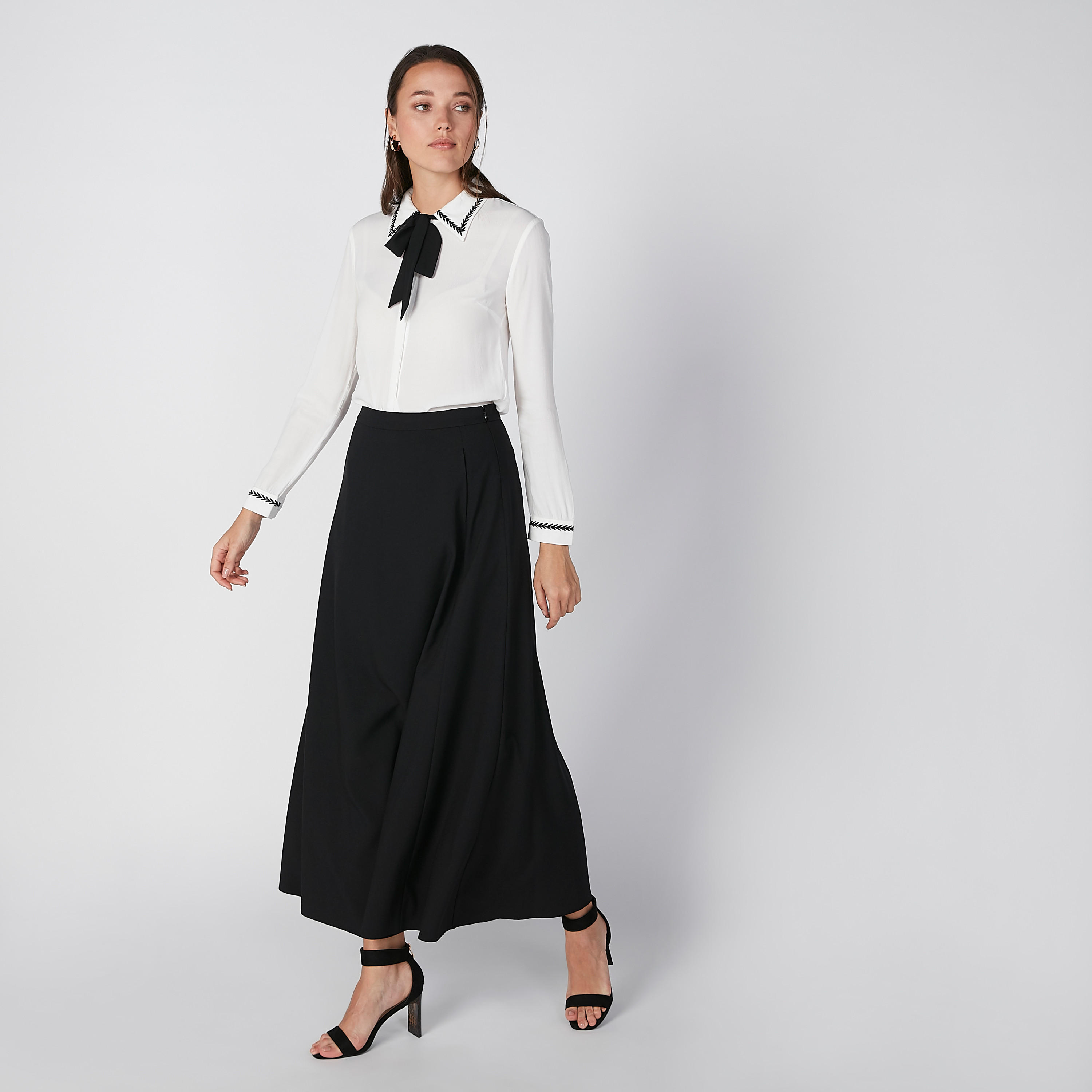 تنورة سادة إيه لاين طويلة بسحّاب إغلاق وجيوب-women-clothing-bottoms-skirts-image-1