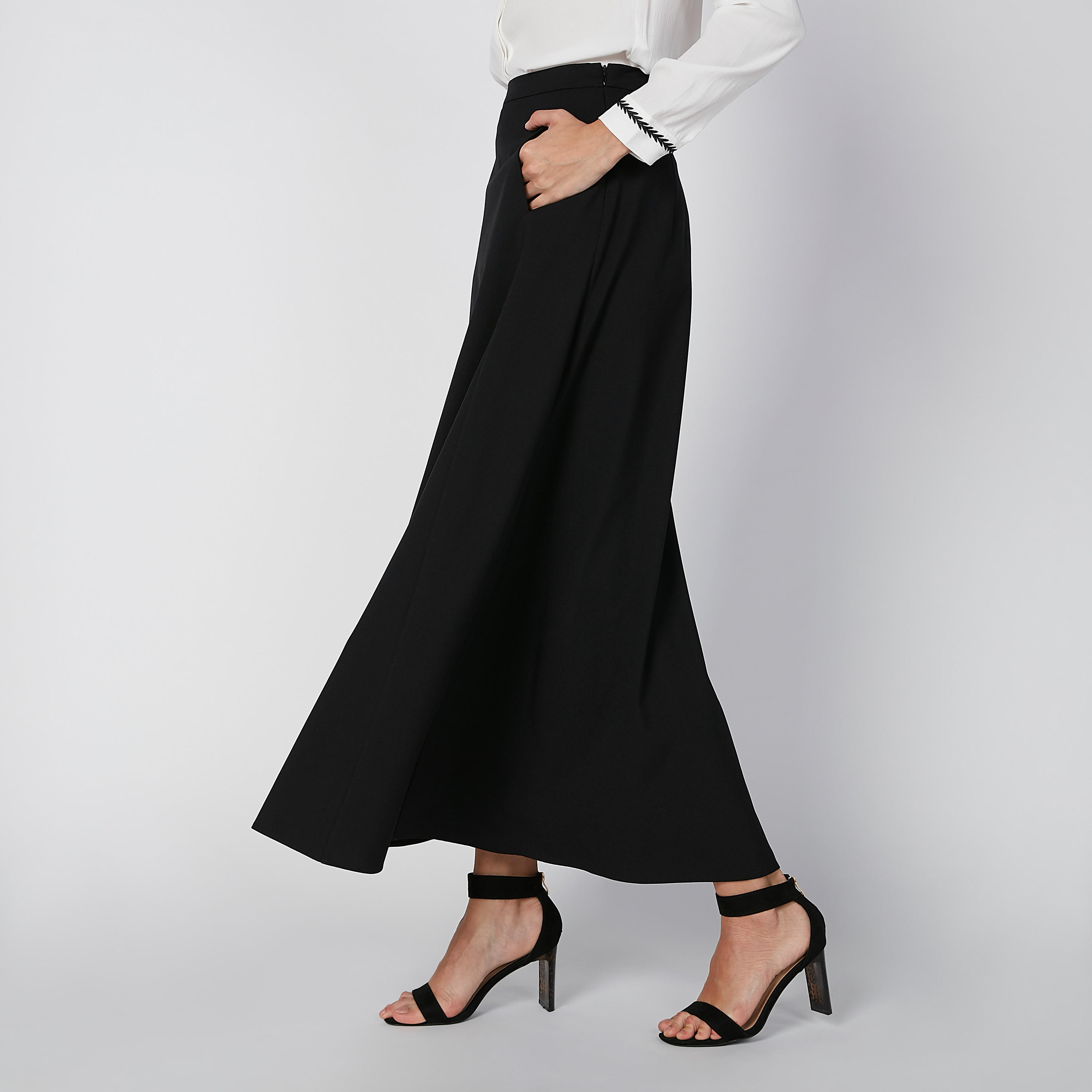 تنورة سادة إيه لاين طويلة بسحّاب إغلاق وجيوب-women-clothing-bottoms-skirts-image-3