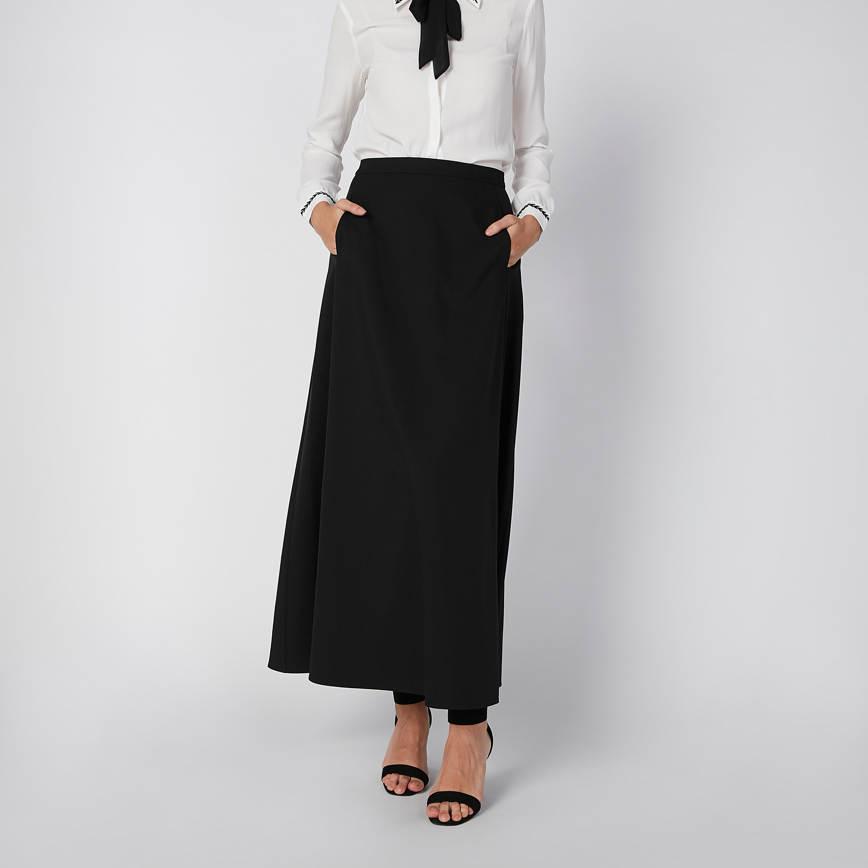 تنورة سادة إيه لاين طويلة بسحّاب إغلاق وجيوب-women-clothing-bottoms-skirts-image-4