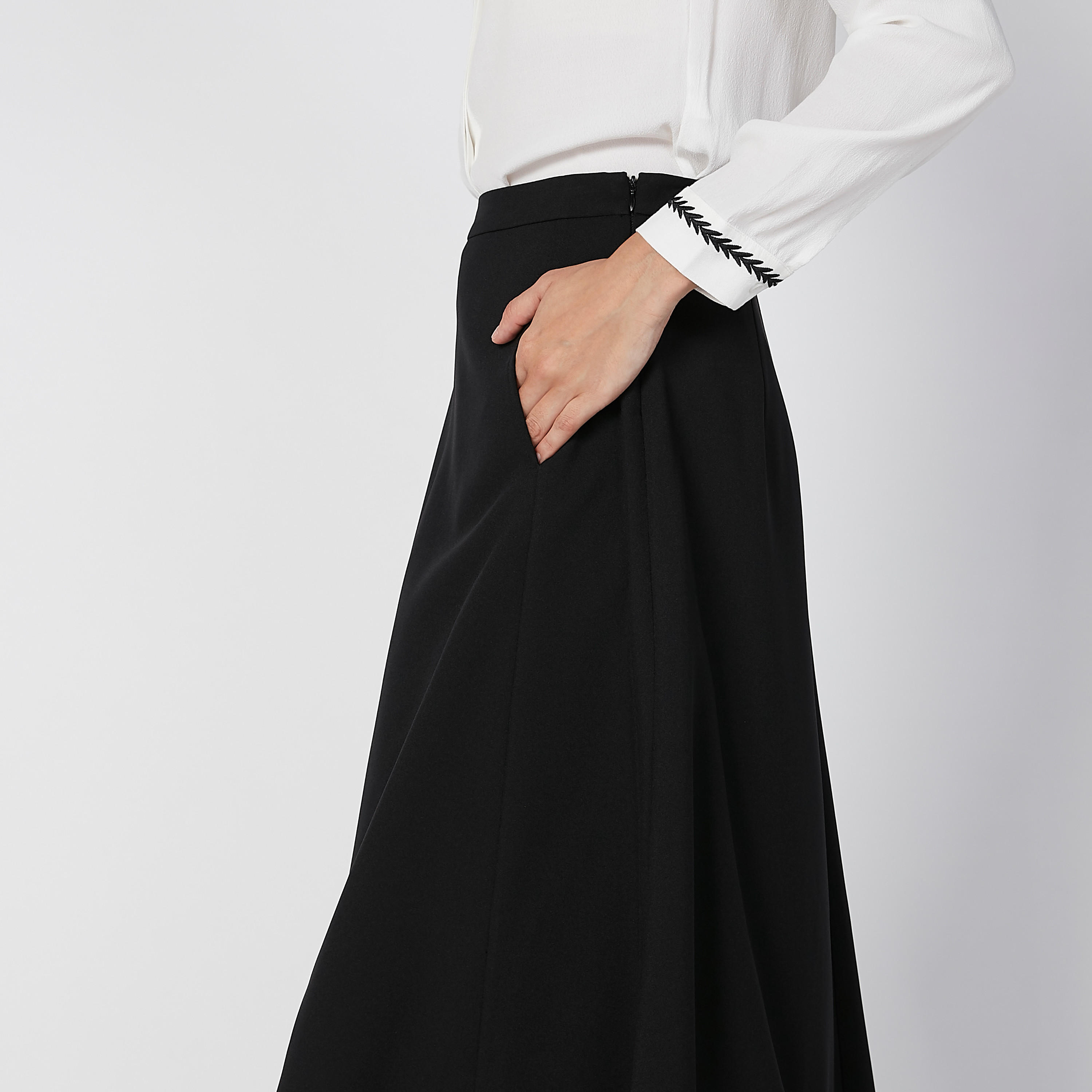 تنورة سادة إيه لاين طويلة بسحّاب إغلاق وجيوب-women-clothing-bottoms-skirts-image-5