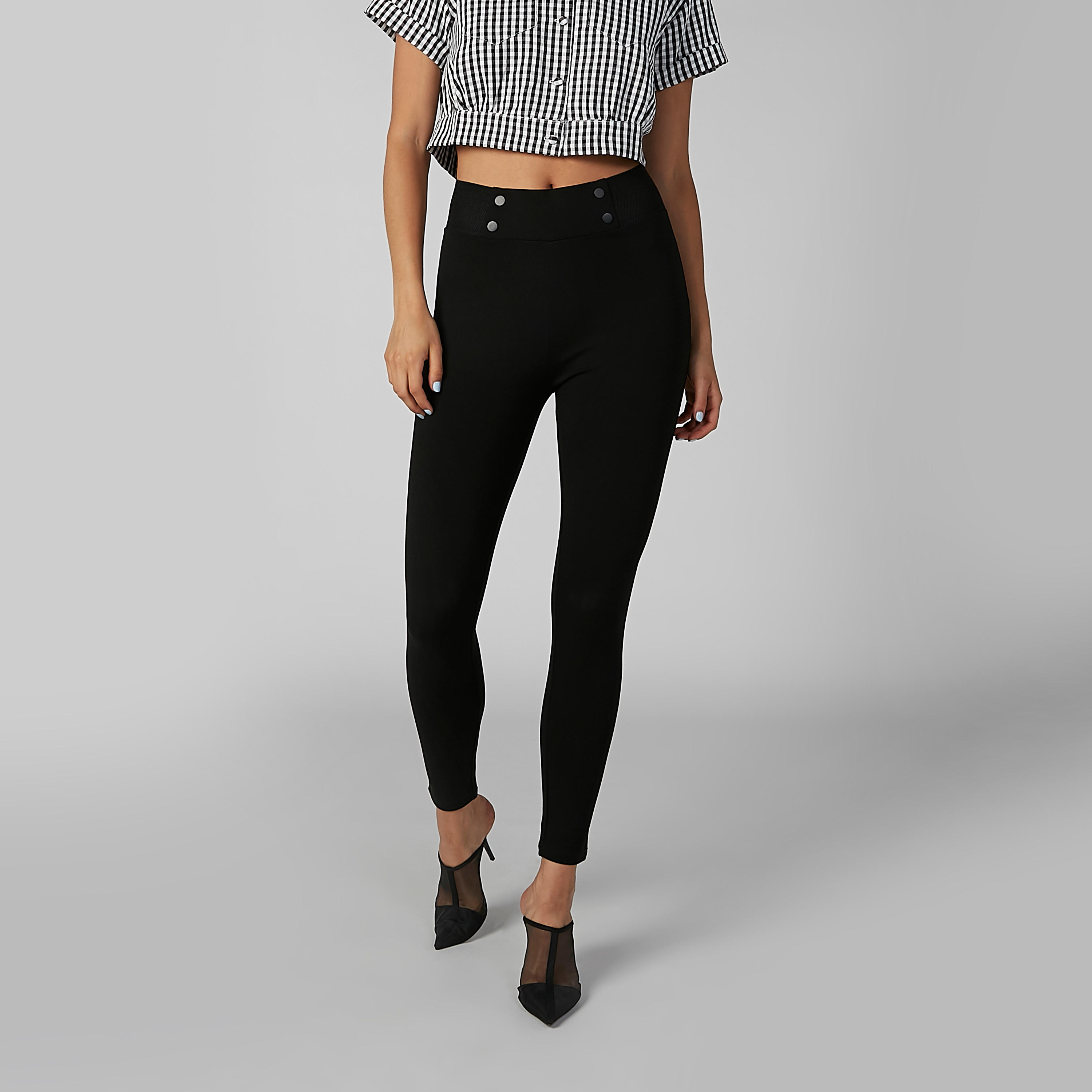 Plain Mid Waist Ponte Pants in Skinny Fit with Elasticised Waistband-women-clothing-bottoms-leggings-image-1