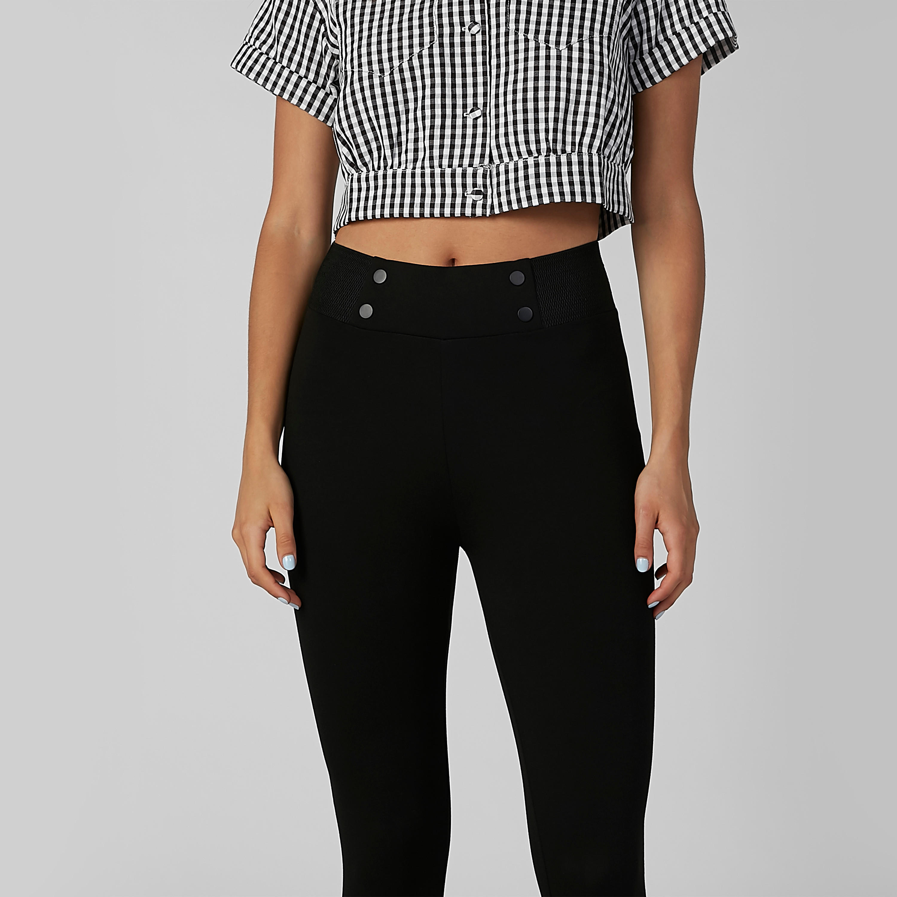 Plain Mid Waist Ponte Pants in Skinny Fit with Elasticised Waistband-women-clothing-bottoms-leggings-image-4