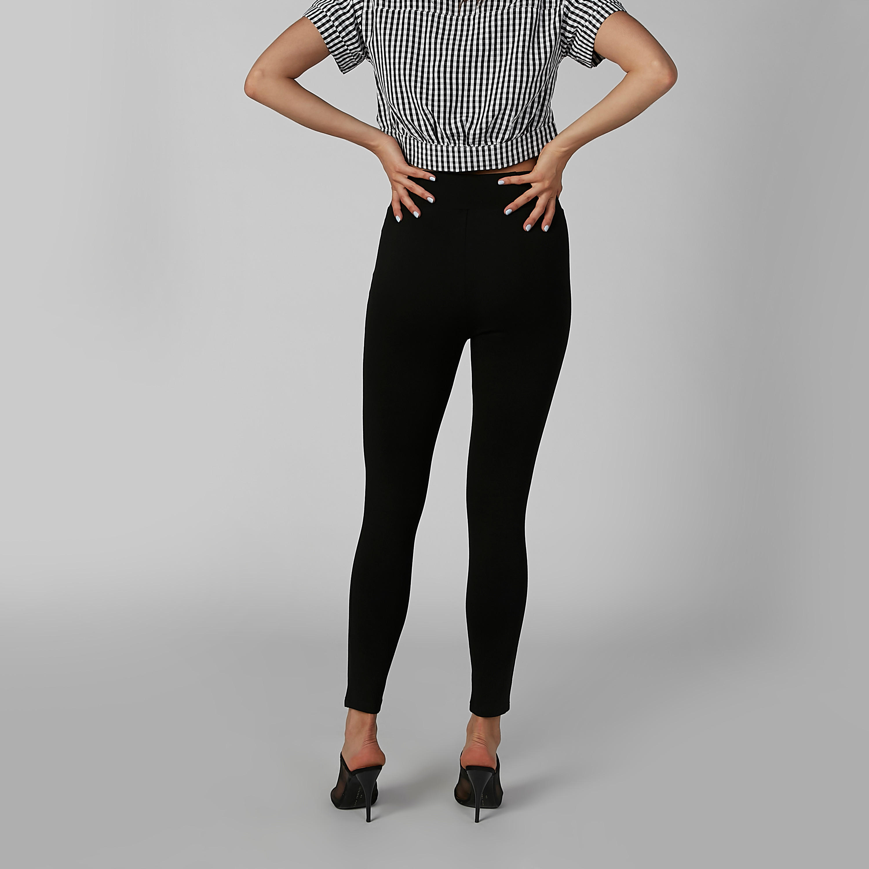 Plain Mid Waist Ponte Pants in Skinny Fit with Elasticised Waistband-women-clothing-bottoms-leggings-image-5