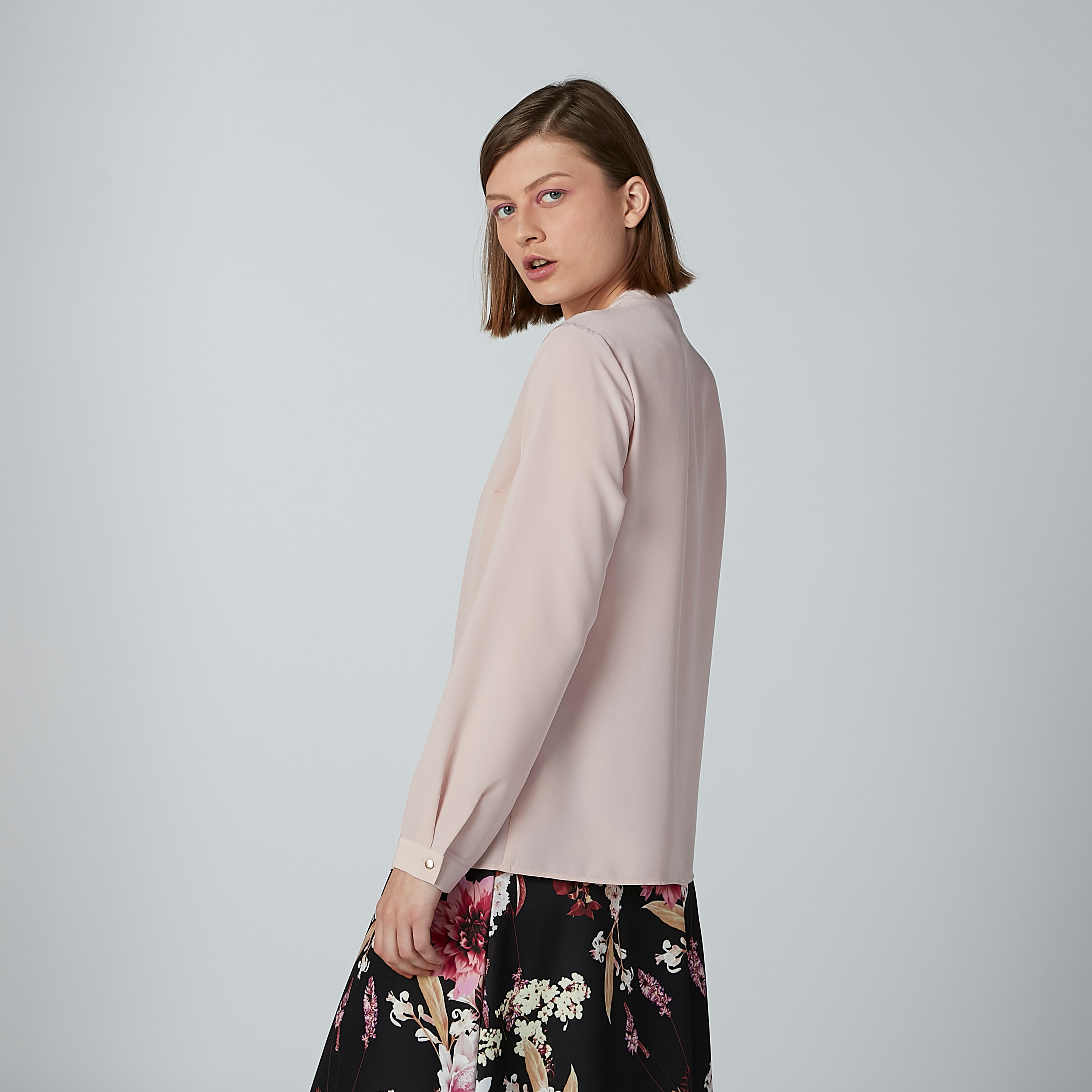 Solid Shirt with Mandarin Collar and Long Sleeves-women-clothing-shirtsandblouses-shirts-image-3