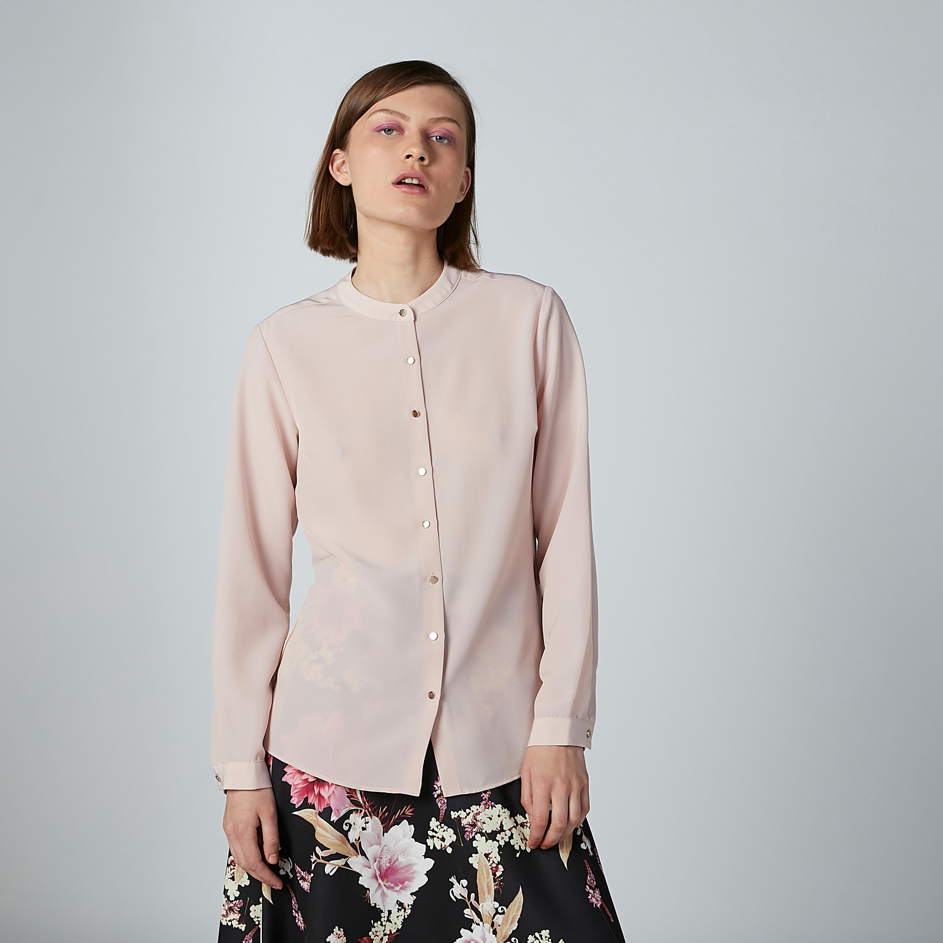 Solid Shirt with Mandarin Collar and Long Sleeves-women-clothing-shirtsandblouses-shirts-image-4